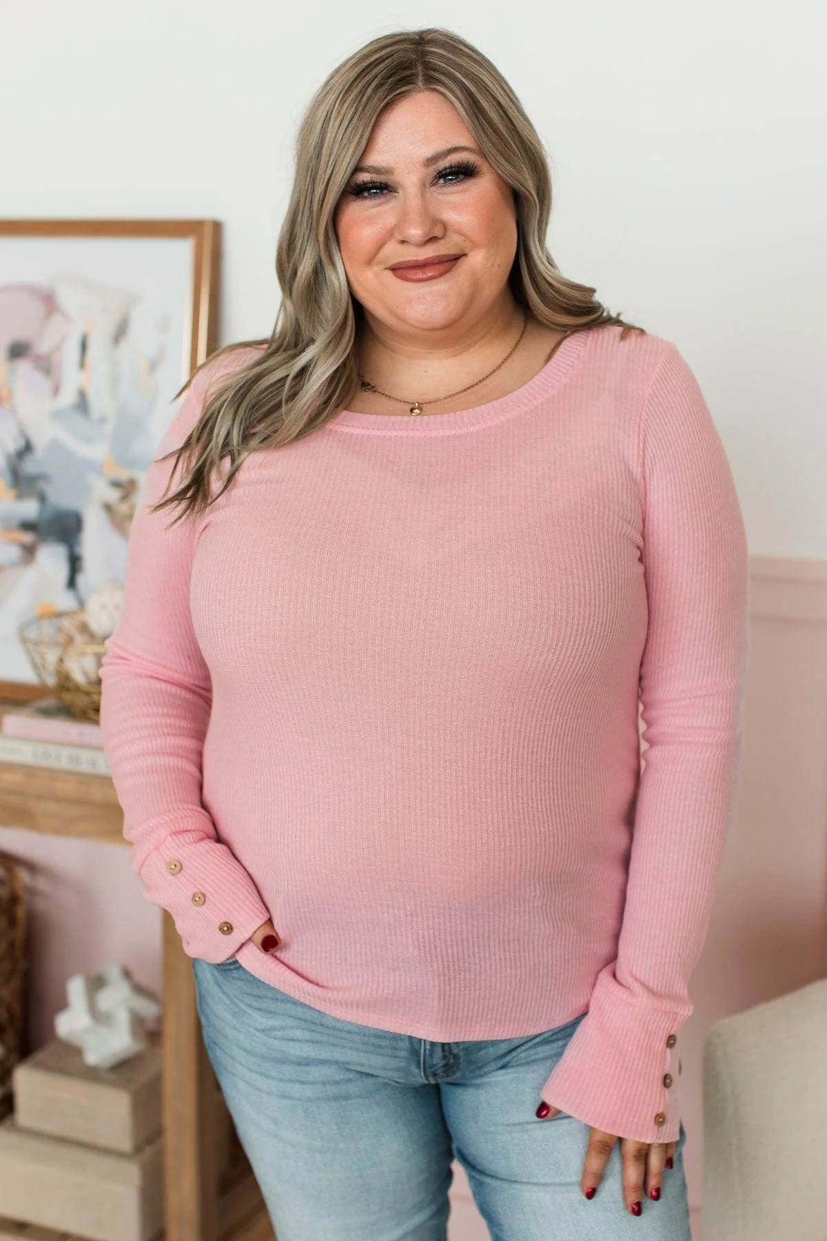 Dreams Of Forever Ribbed Top- Baby Pink - Image 2