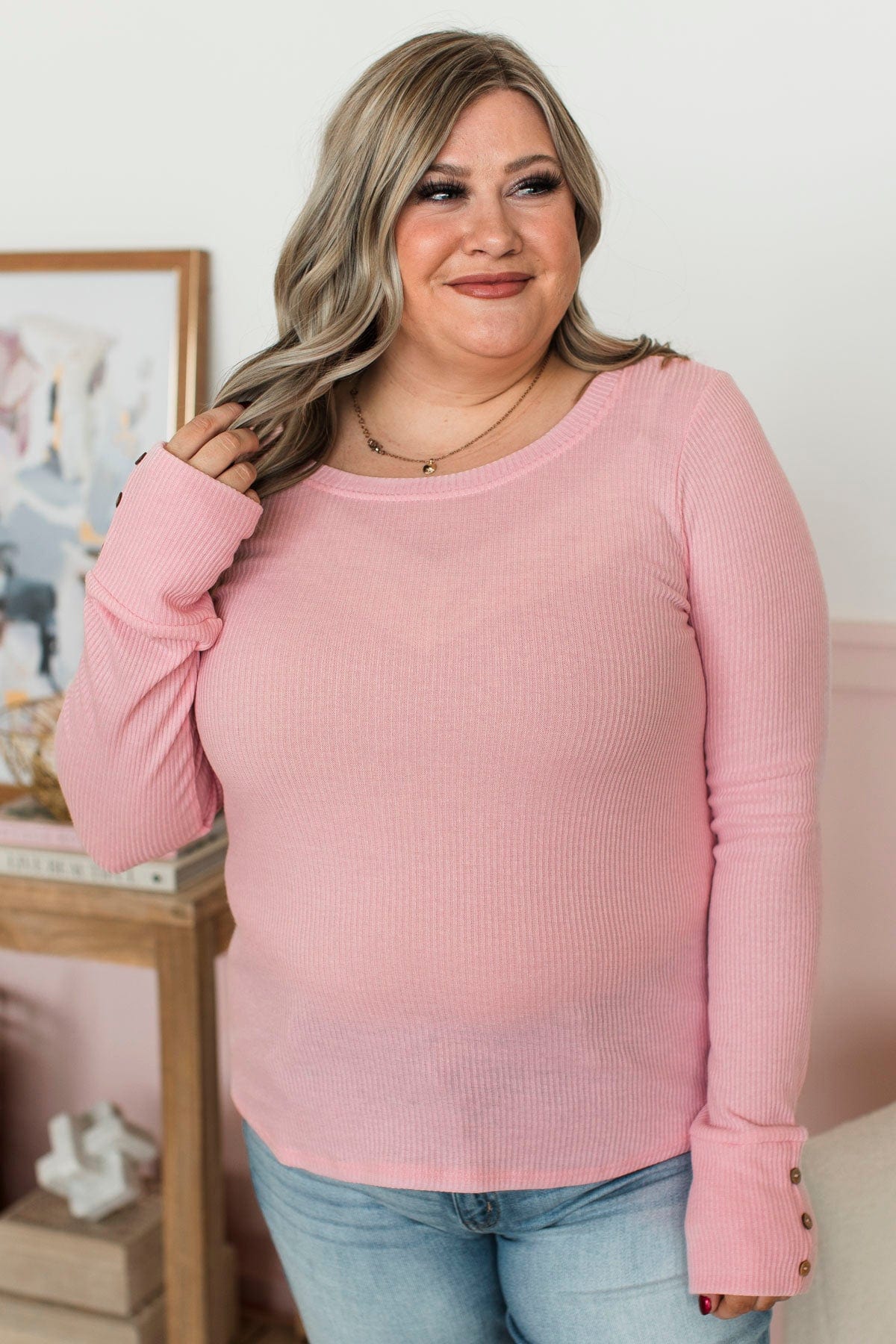 Dreams Of Forever Ribbed Top- Baby Pink - Image 3