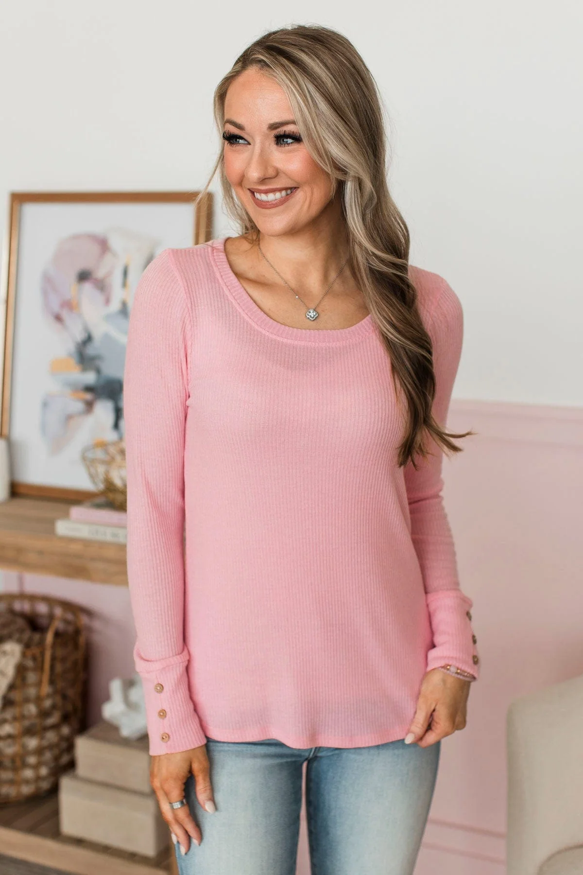 Dreams Of Forever Ribbed Top- Baby Pink - Image 4