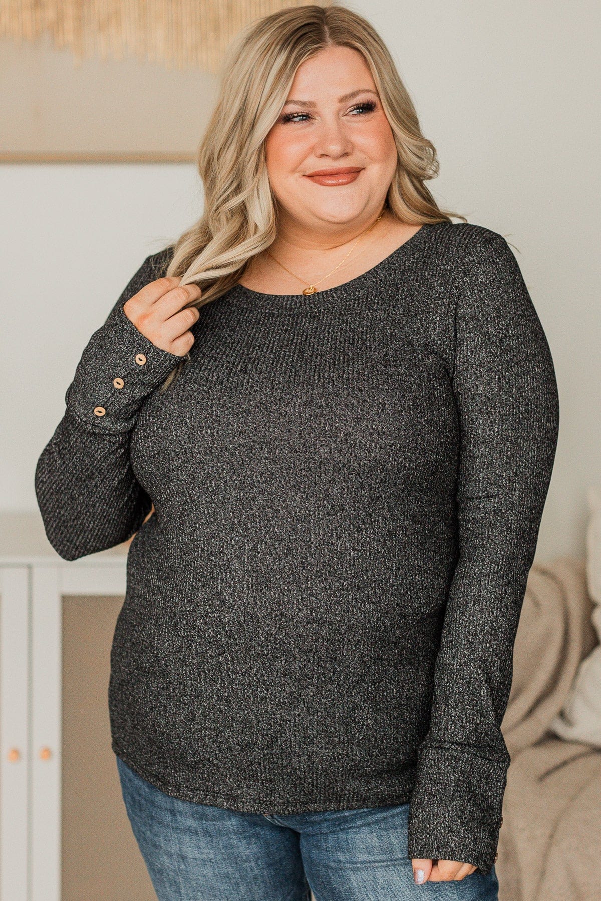 Dreams Of Forever Ribbed Top- Charcoal - Image 3