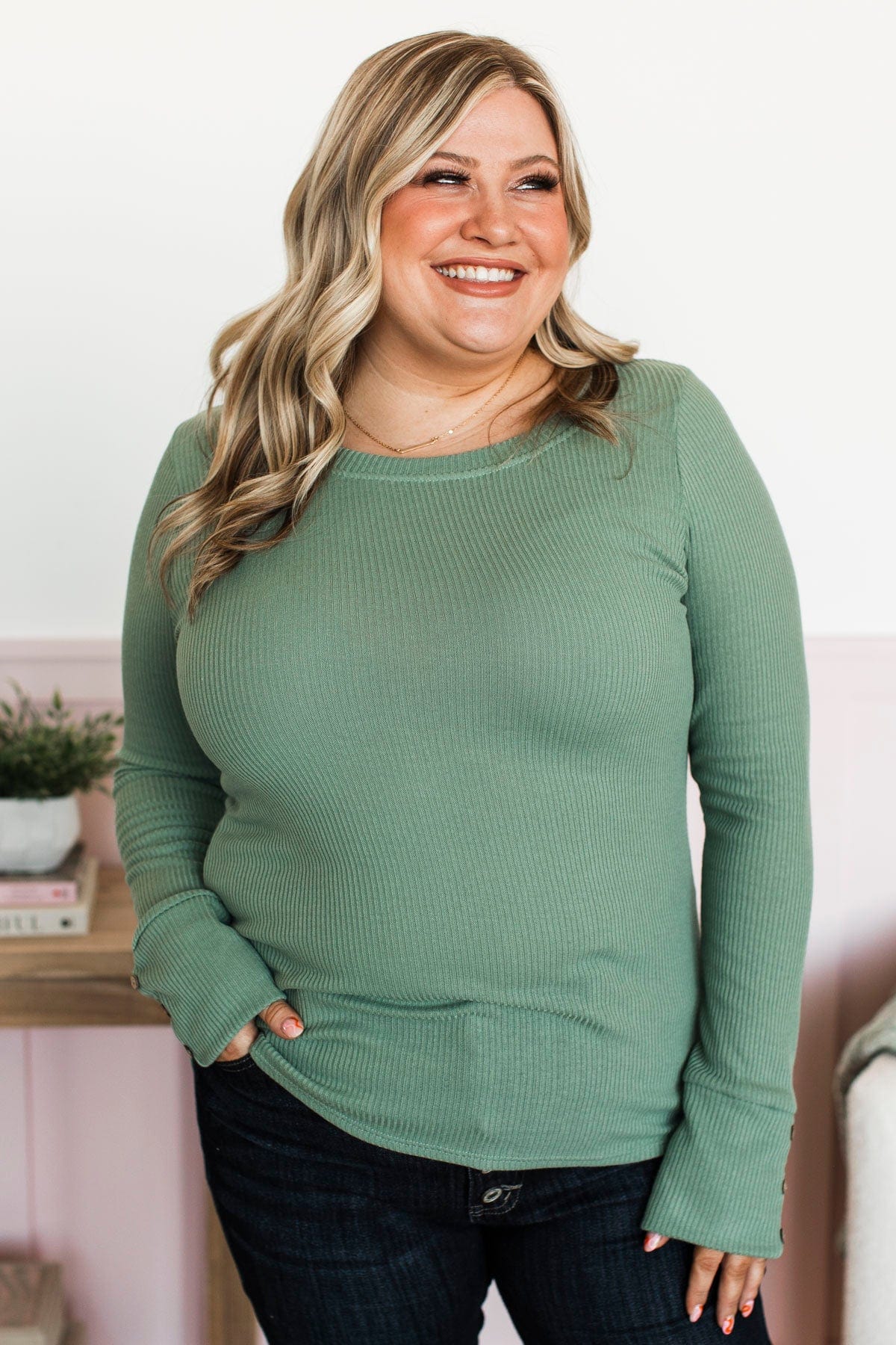 Dreams Of Forever Ribbed Top- Desert Sage - Image 5