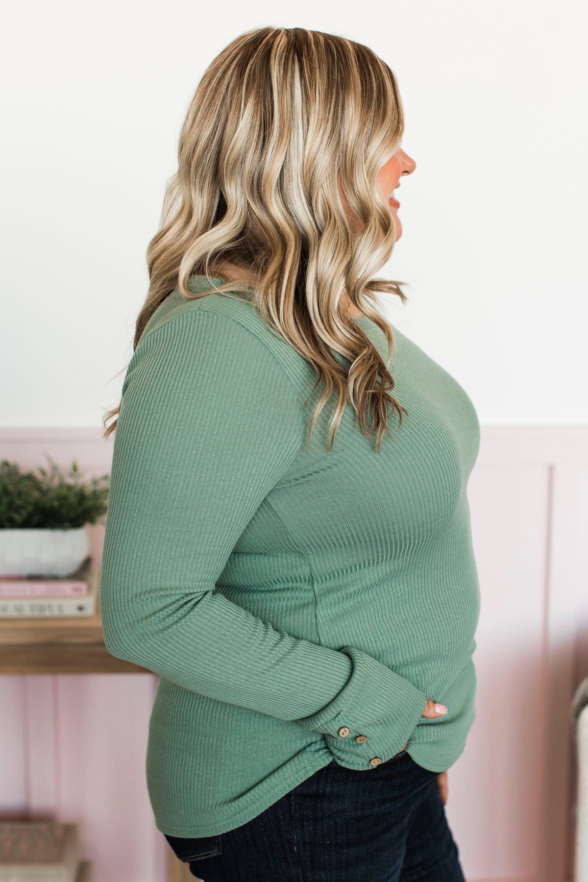 Dreams Of Forever Ribbed Top- Desert Sage - Image 7