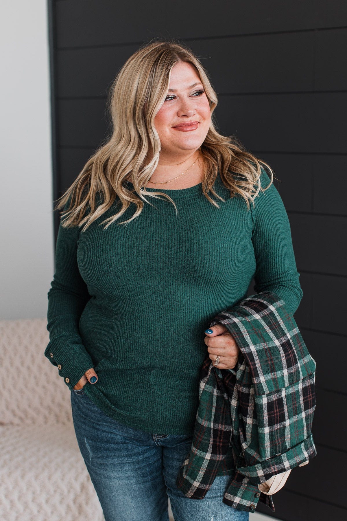 Dreams Of Forever Ribbed Top- Hunter Green - Image 2