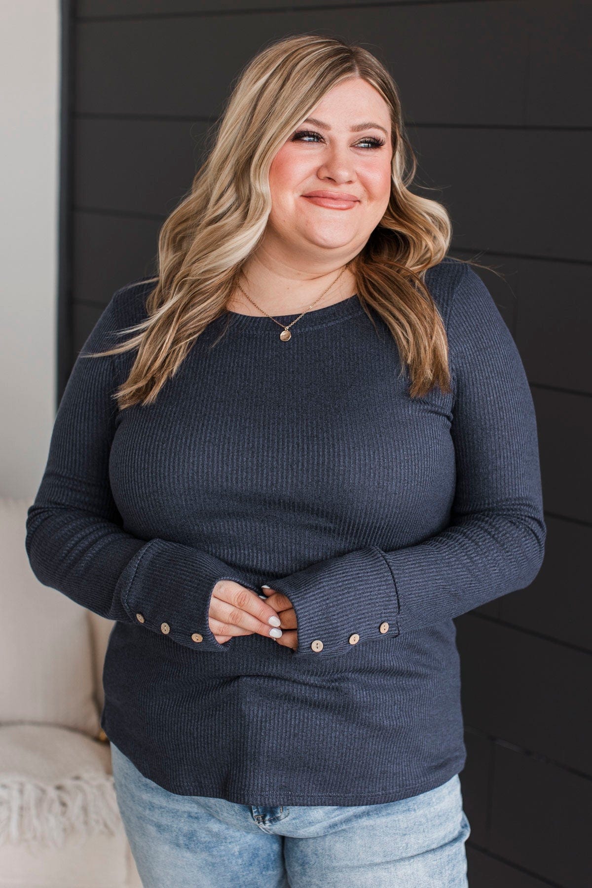 Dreams Of Forever Ribbed Top- Navy - Image 3