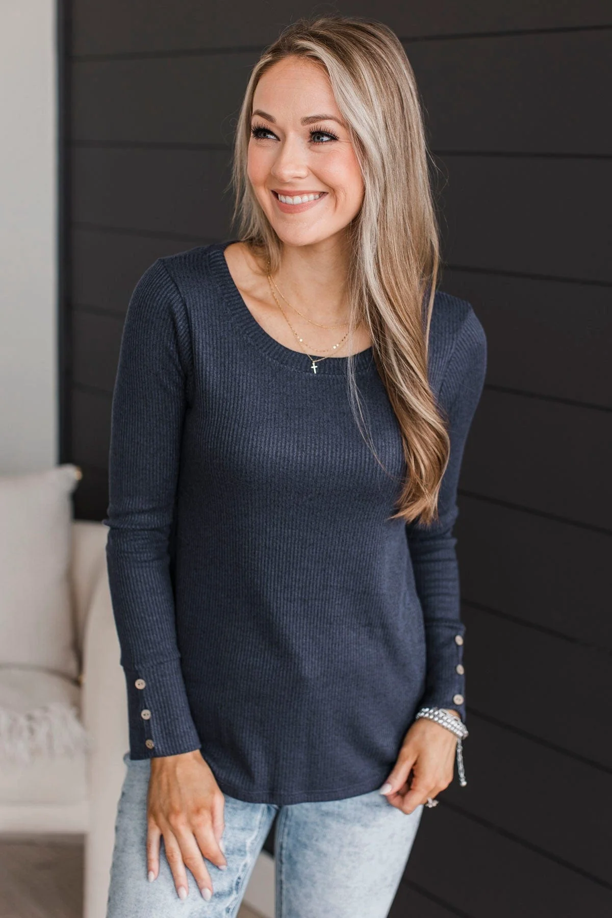 Dreams Of Forever Ribbed Top- Navy - Image 4