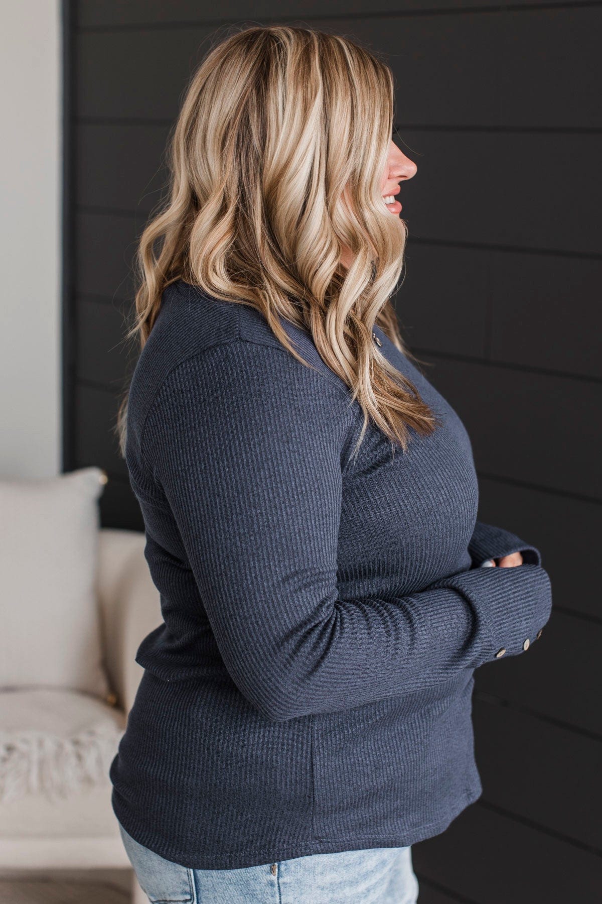 Dreams Of Forever Ribbed Top- Navy - Image 6