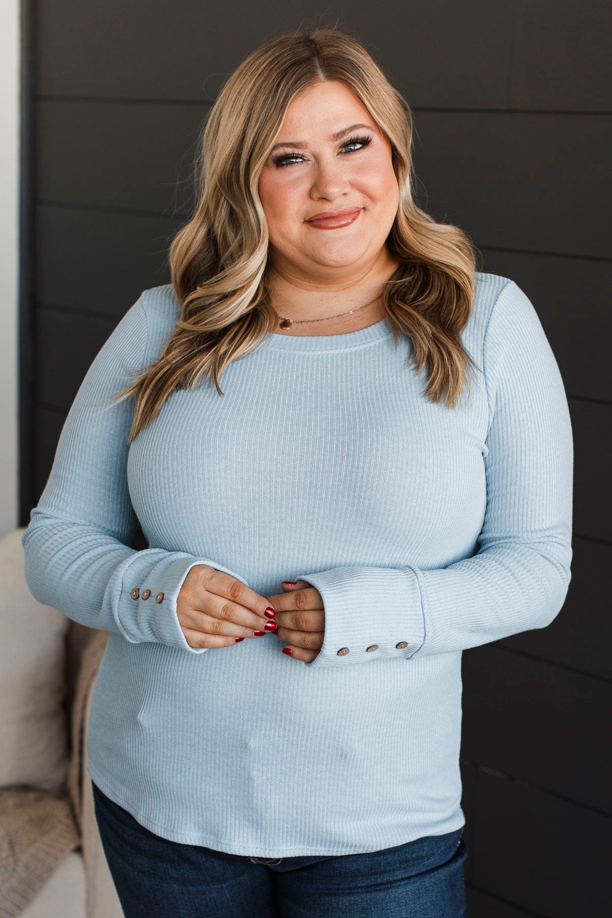 Dreams Of Forever Ribbed Top- Sky Blue - Image 3