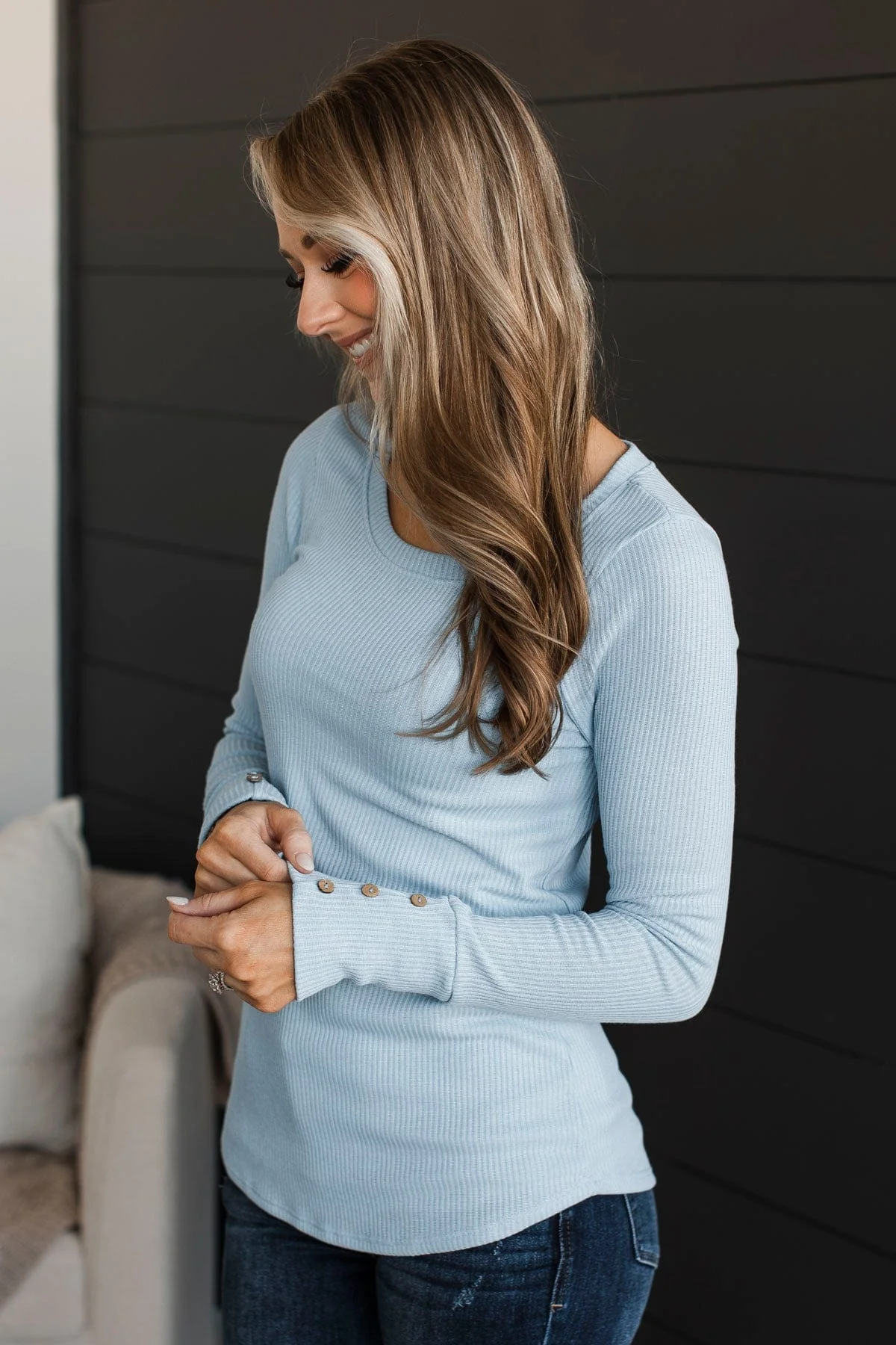 Dreams Of Forever Ribbed Top- Sky Blue - Image 5