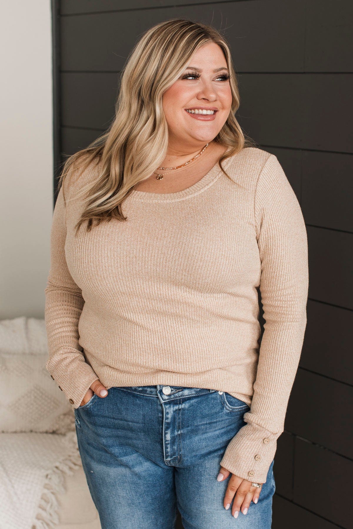 Dreams Of Forever Ribbed Top- Taupe - Image 3