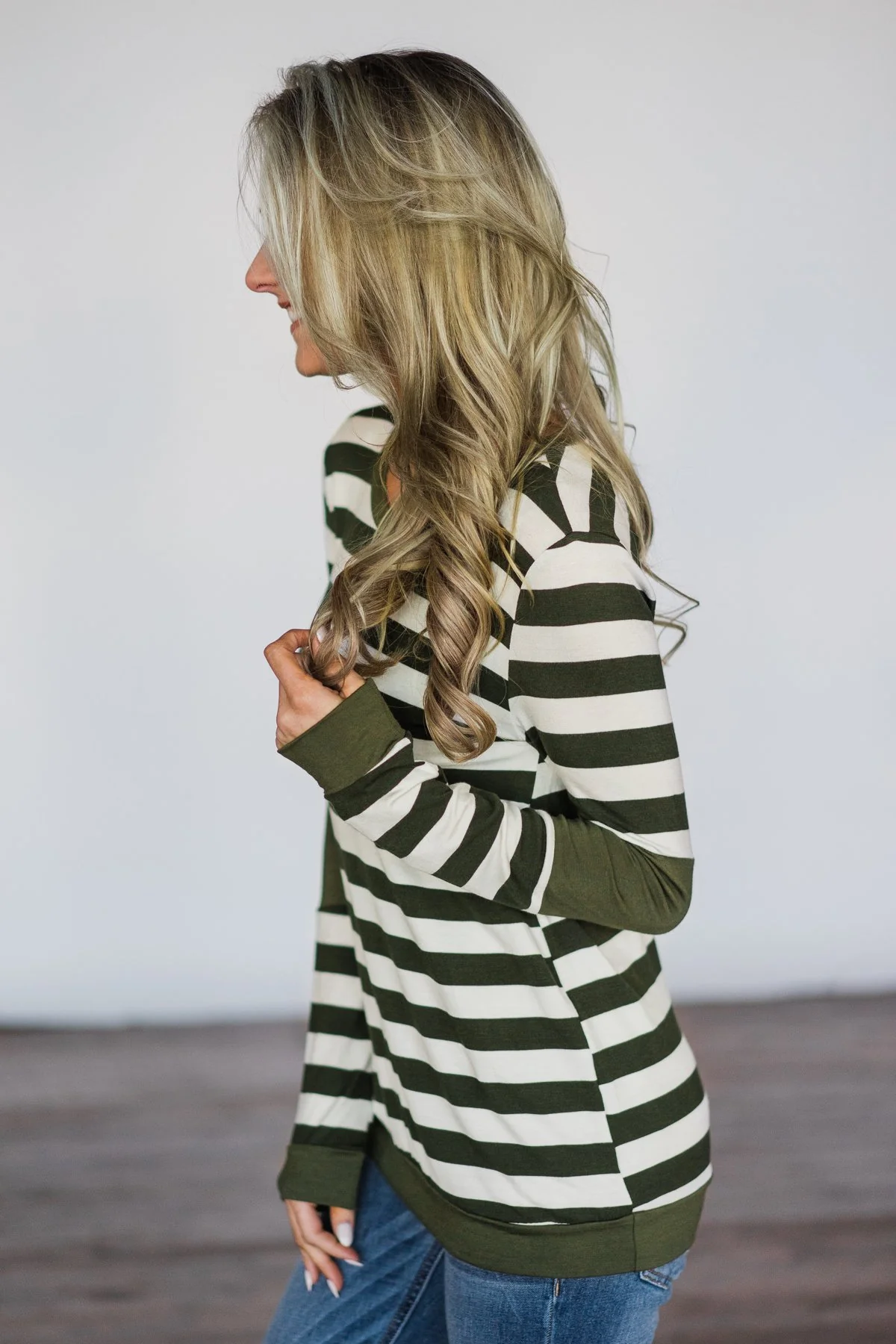 Dreams of Romance Olive Striped Top - Image 4