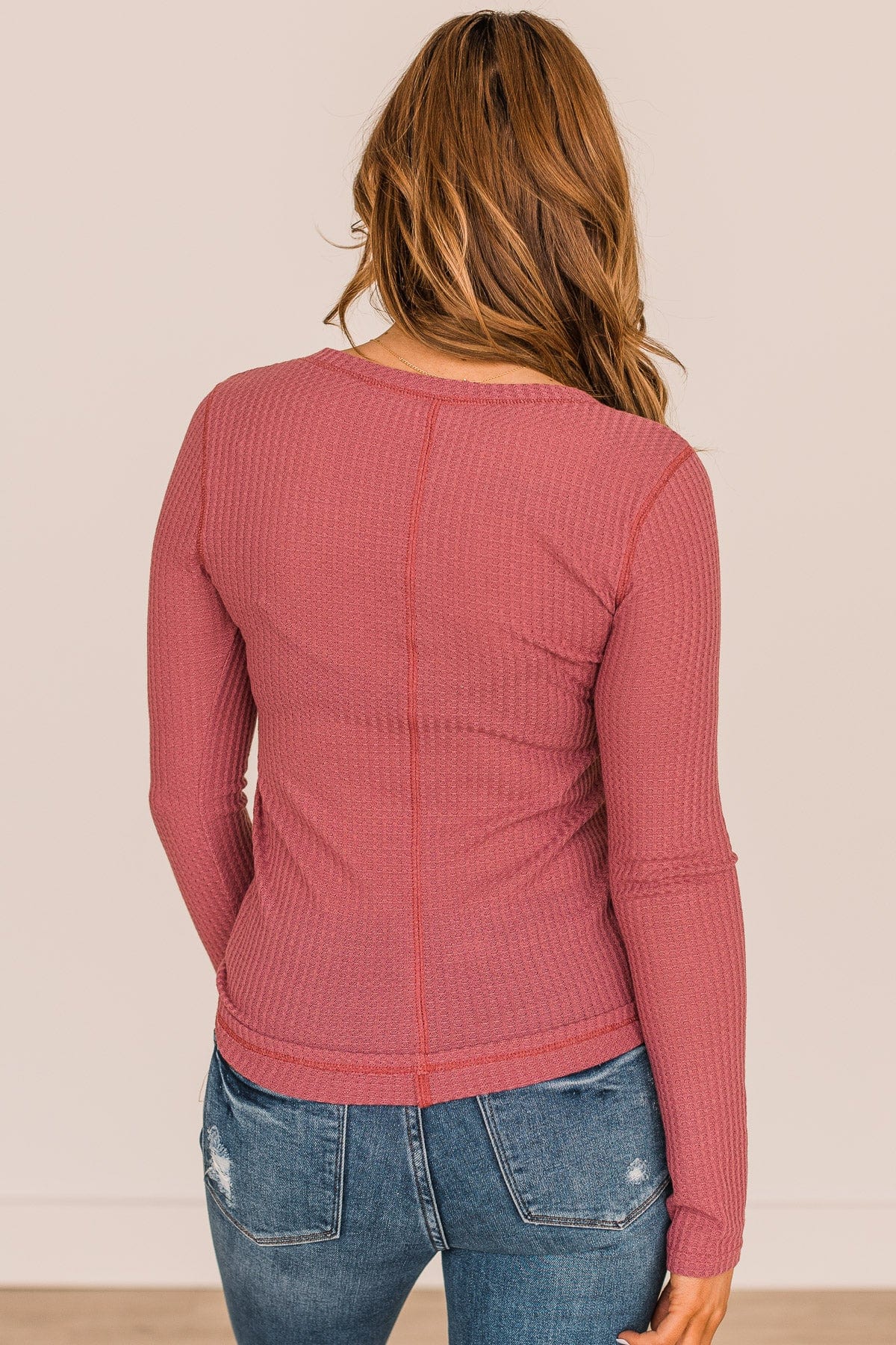 Dreams Of Us Waffle Knit Henley Top- Mauve - Image 9