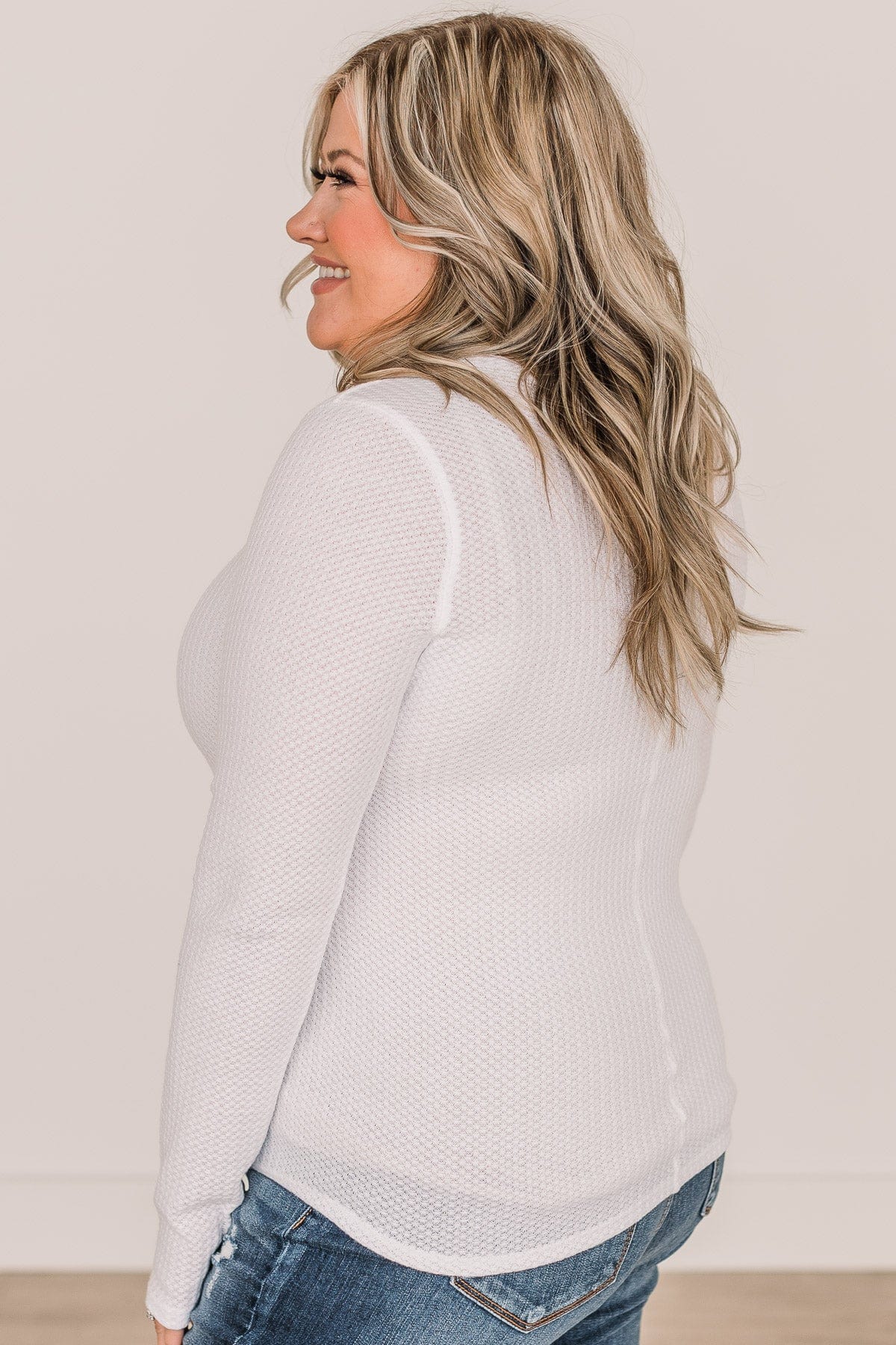 Dreams Of Us Waffle Knit Henley Top- White - Image 8