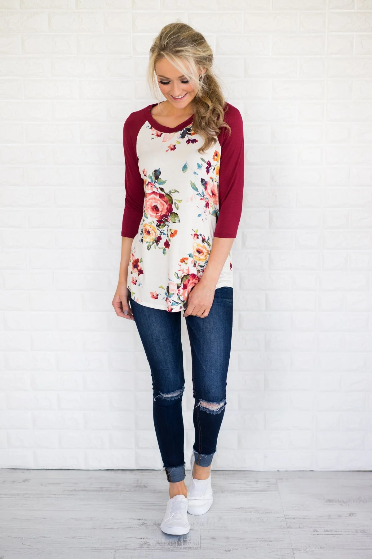 Dreams of You Floral Baseball Top - Burgundy - Image 3