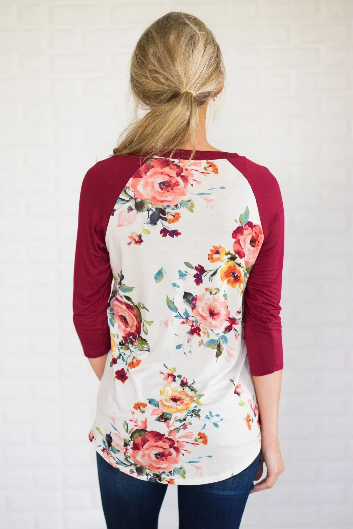 Dreams of You Floral Baseball Top - Burgundy - Image 4