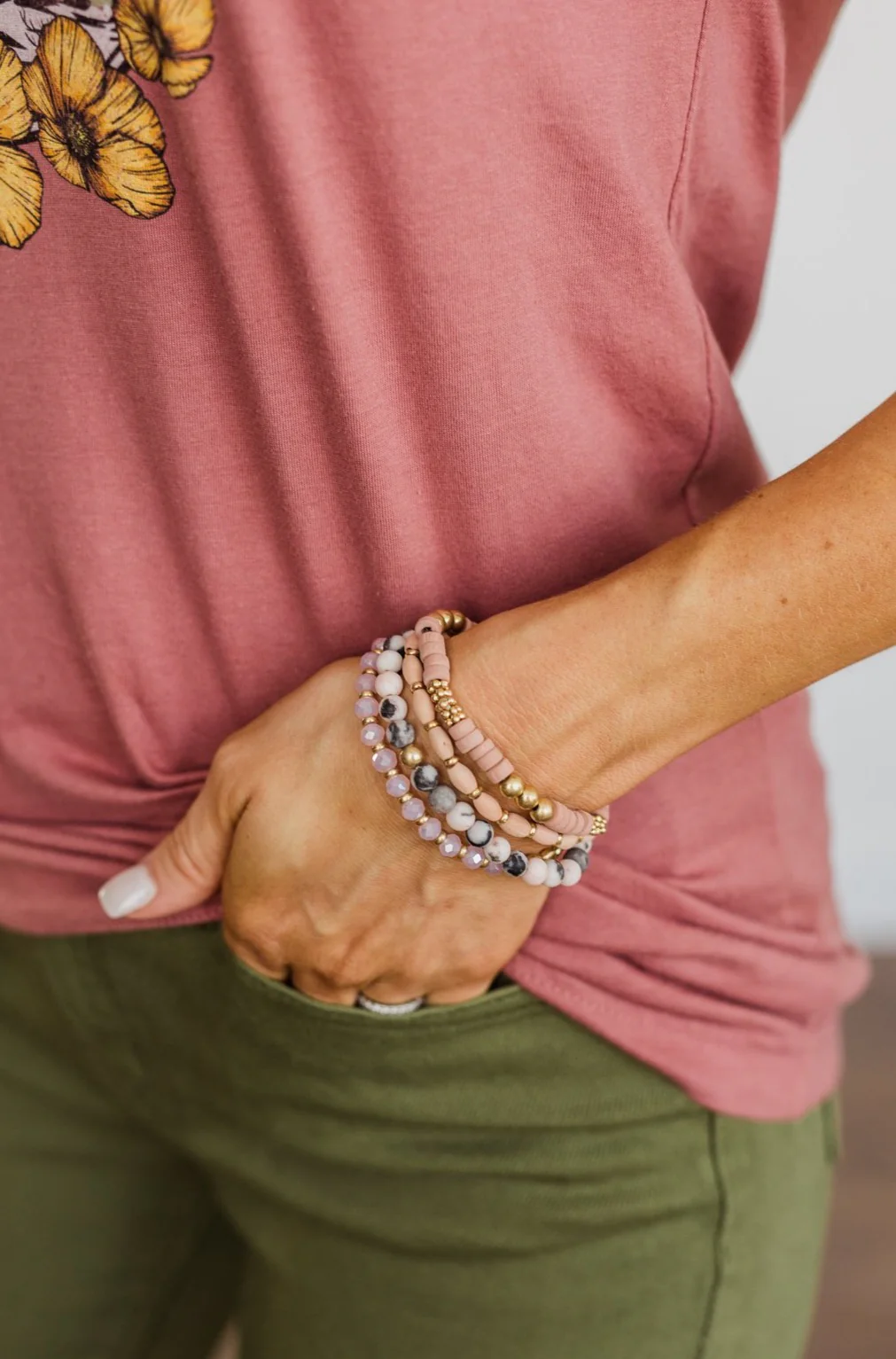 Dreamy Beaded Bracelet Set- Blush & Gold - Image 2