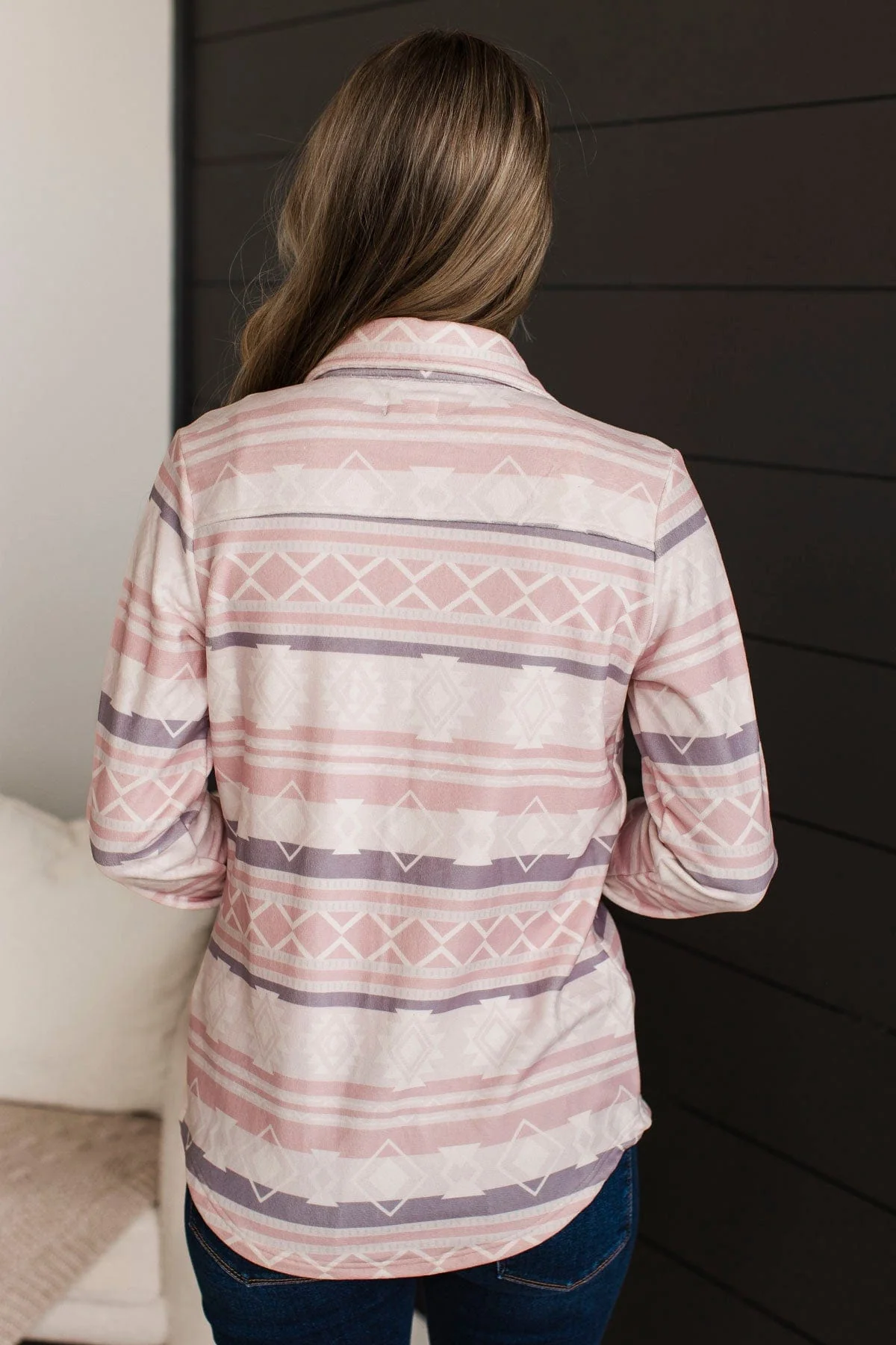 Dreamy Darling Lightweight Aztec Knit Jacket- Blush - Image 9