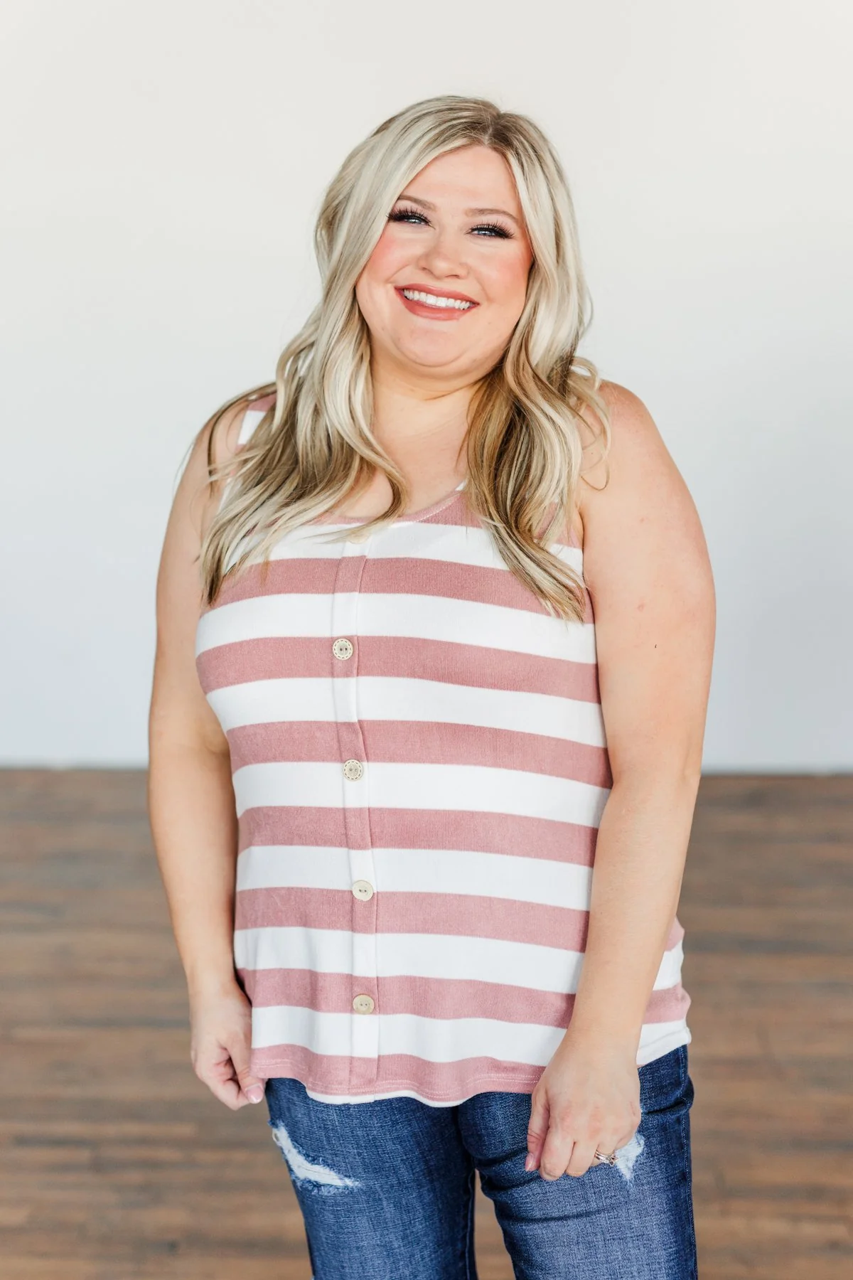 Dreamy Days Striped Button Tank- Ivory & Dusty Peach - Image 2