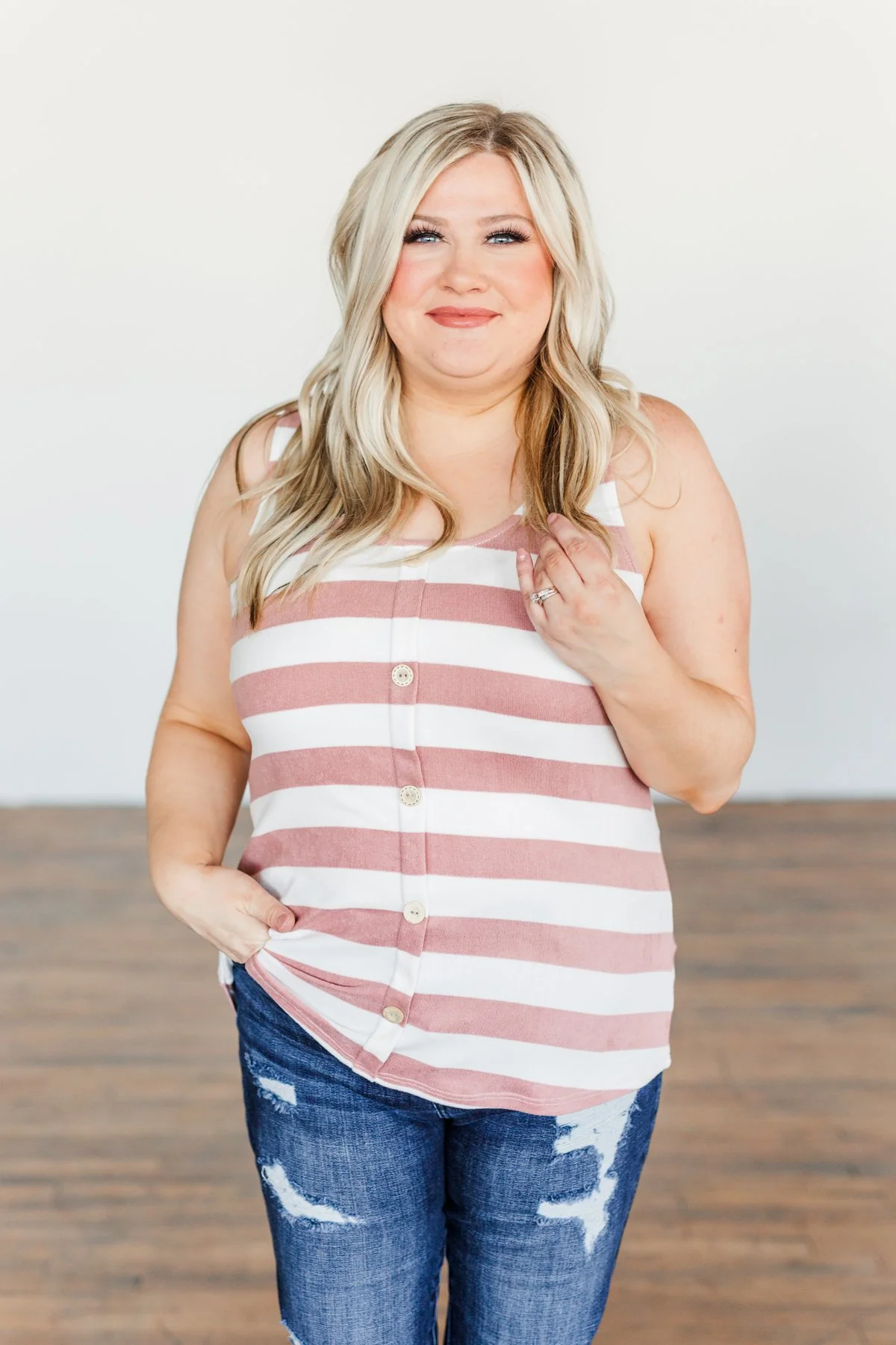 Dreamy Days Striped Button Tank- Ivory & Dusty Peach - Image 4