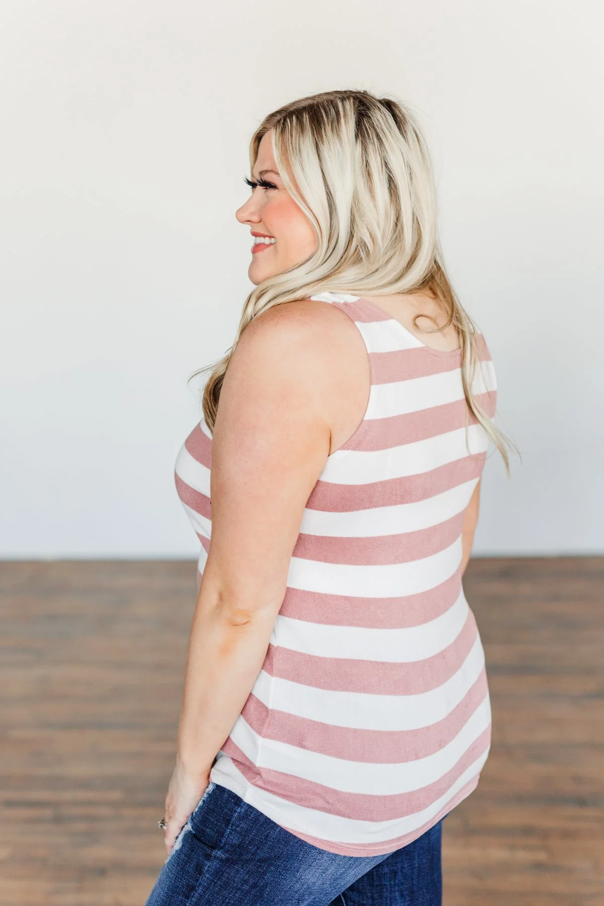 Dreamy Days Striped Button Tank- Ivory & Dusty Peach - Image 7