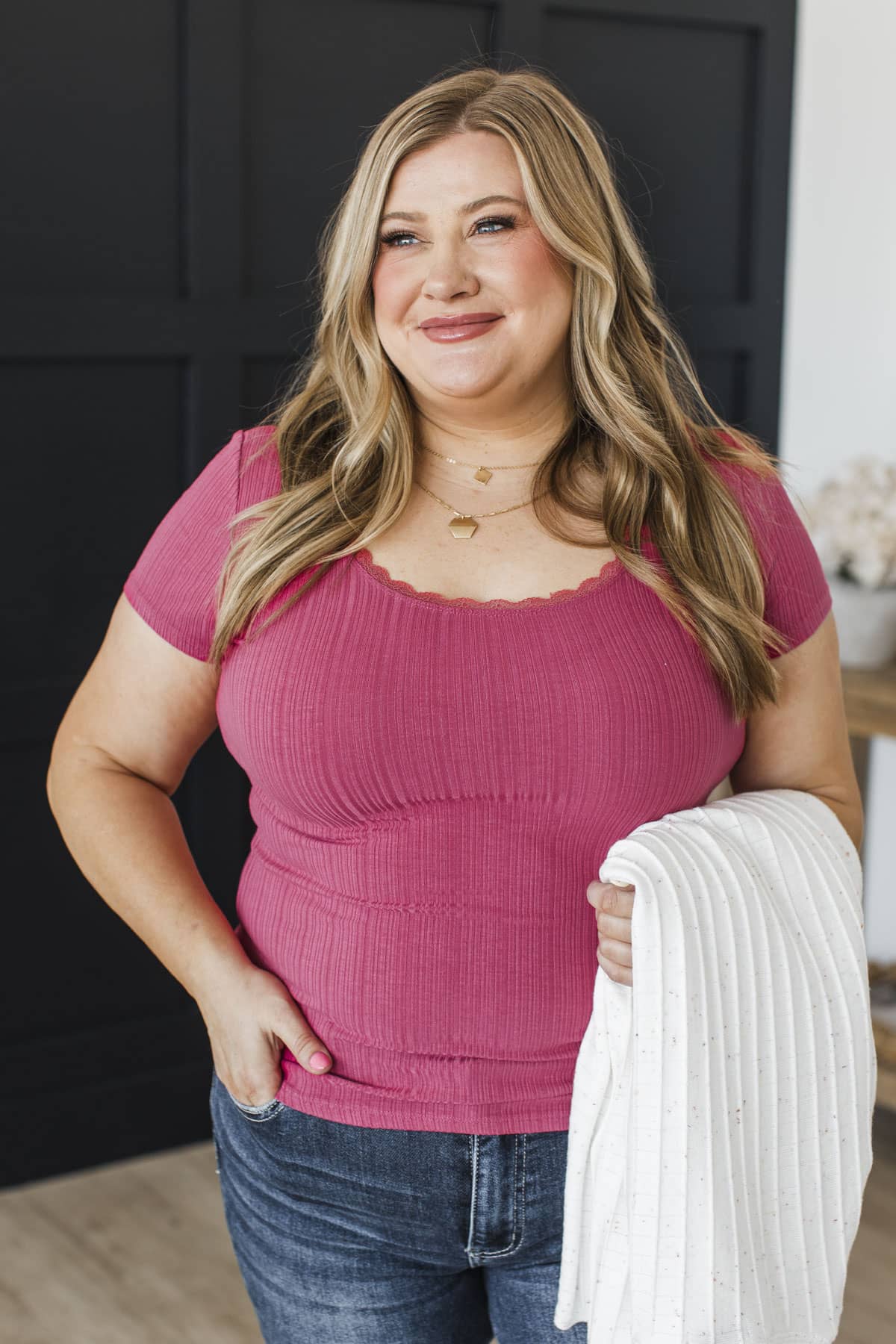Dreamy Daze Short Sleeve Ribbed Top- Berry - Image 4