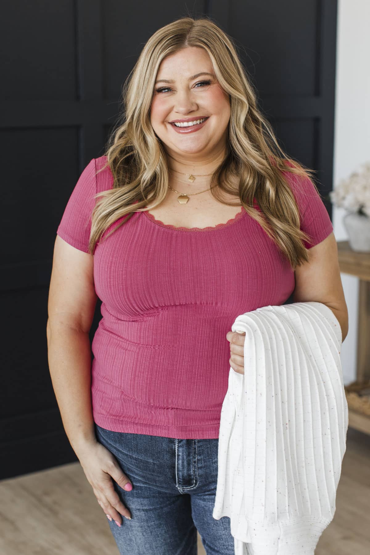 Dreamy Daze Short Sleeve Ribbed Top- Berry - Image 6
