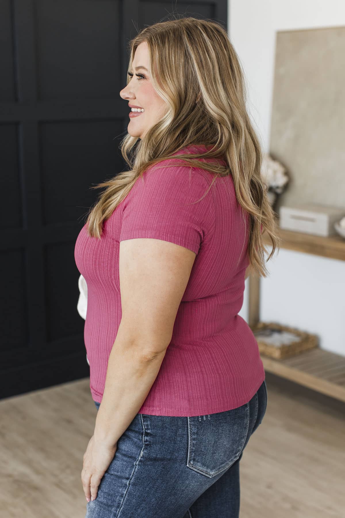 Dreamy Daze Short Sleeve Ribbed Top- Berry - Image 8