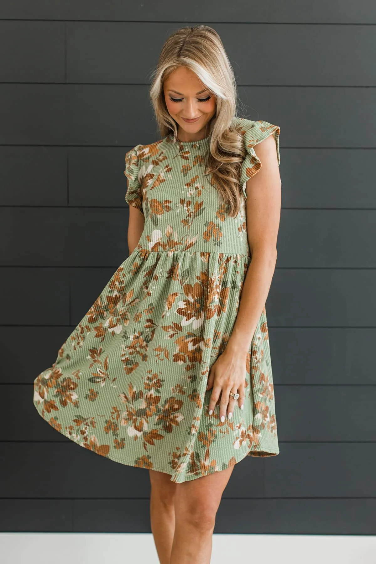 Dreamy Skies Floral Mini Dress- Pistachio & Copper