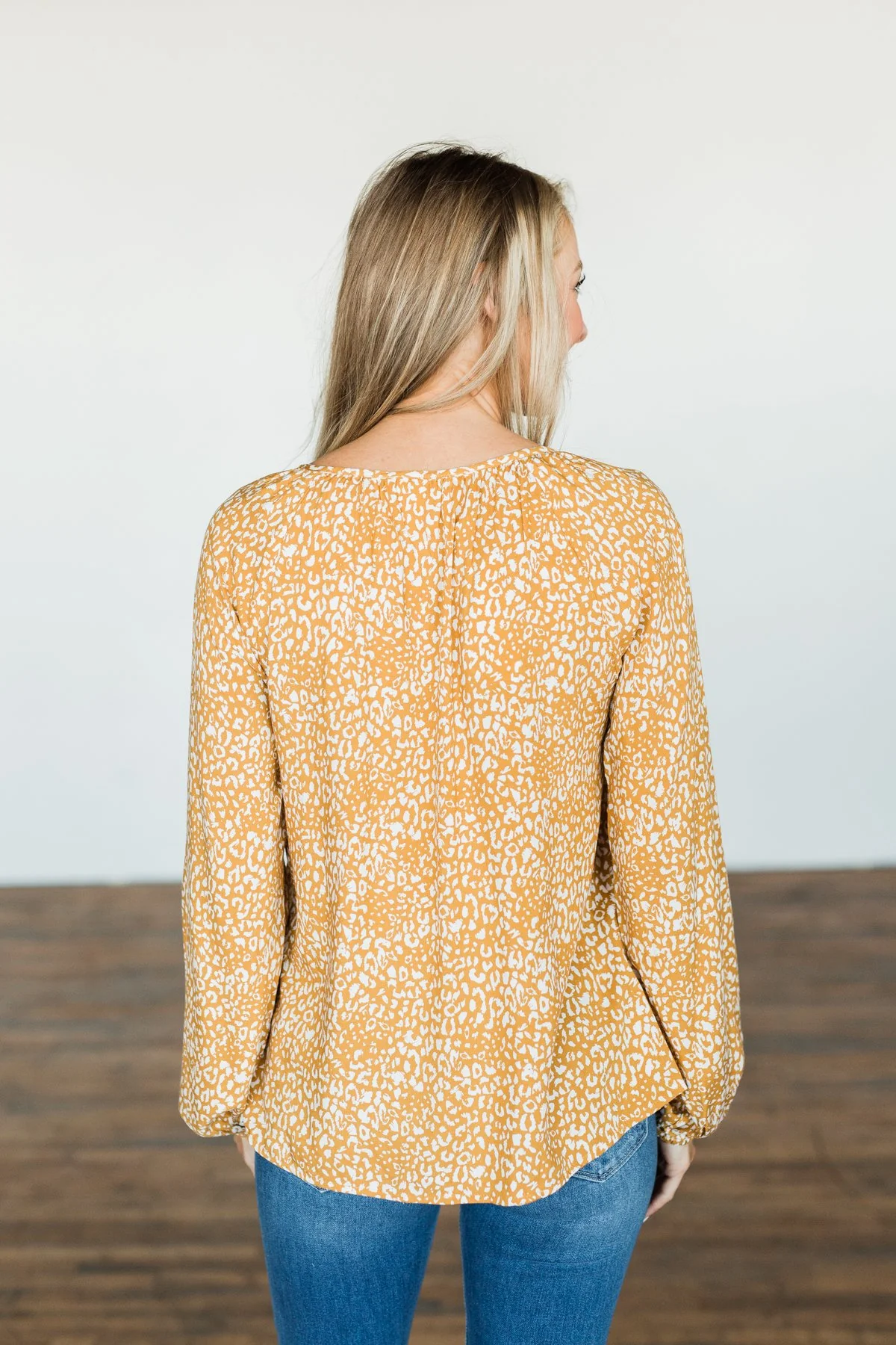 Dress It Up Embroidered Animal Print Blouse- Marigold - Image 8