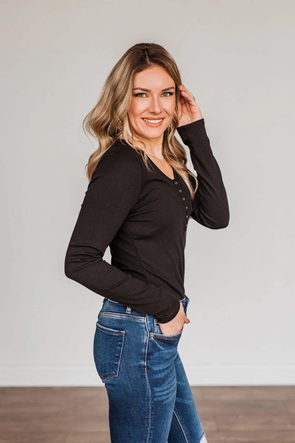 Dress Me Up Henley Bodysuit- Black - Image 10