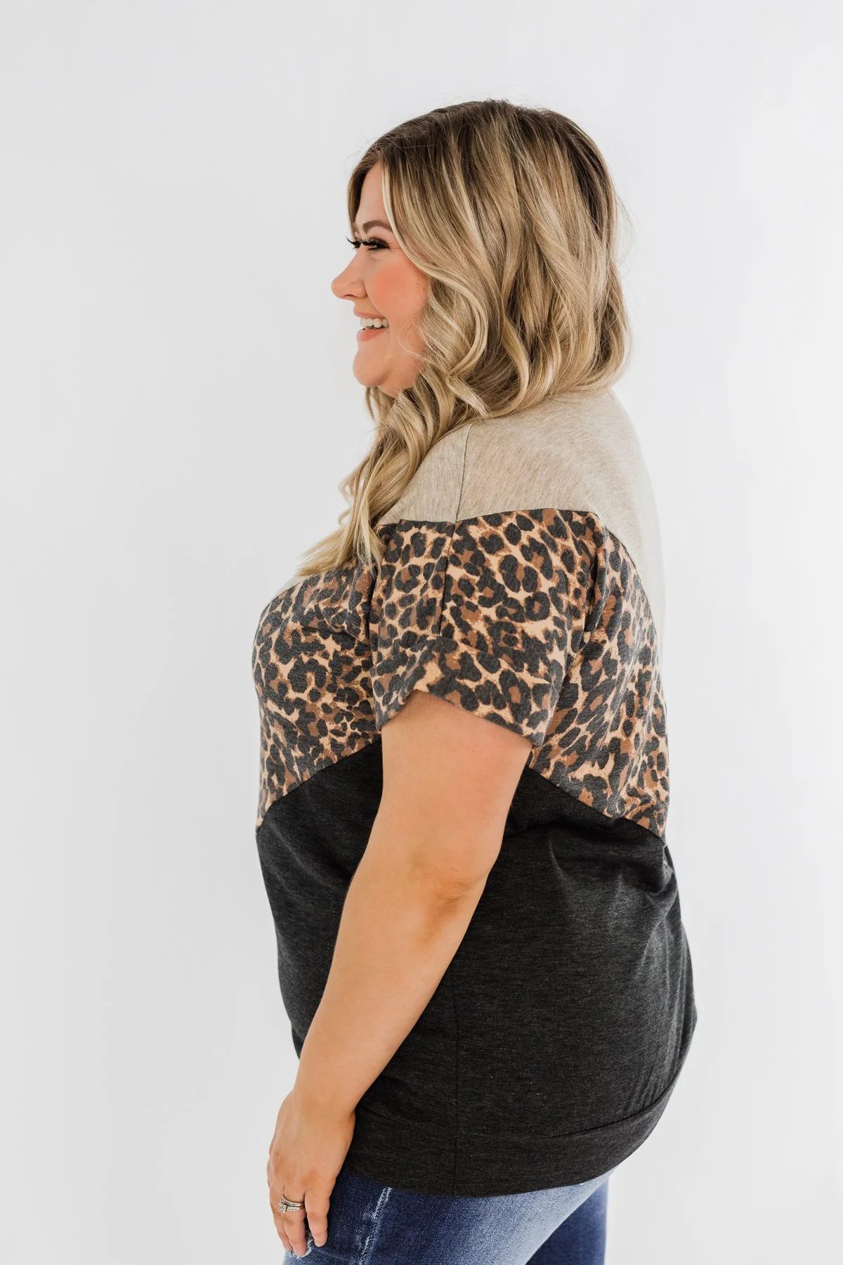 Drive Me Wild Leopard Color Block Top- Black & Taupe - Image 7