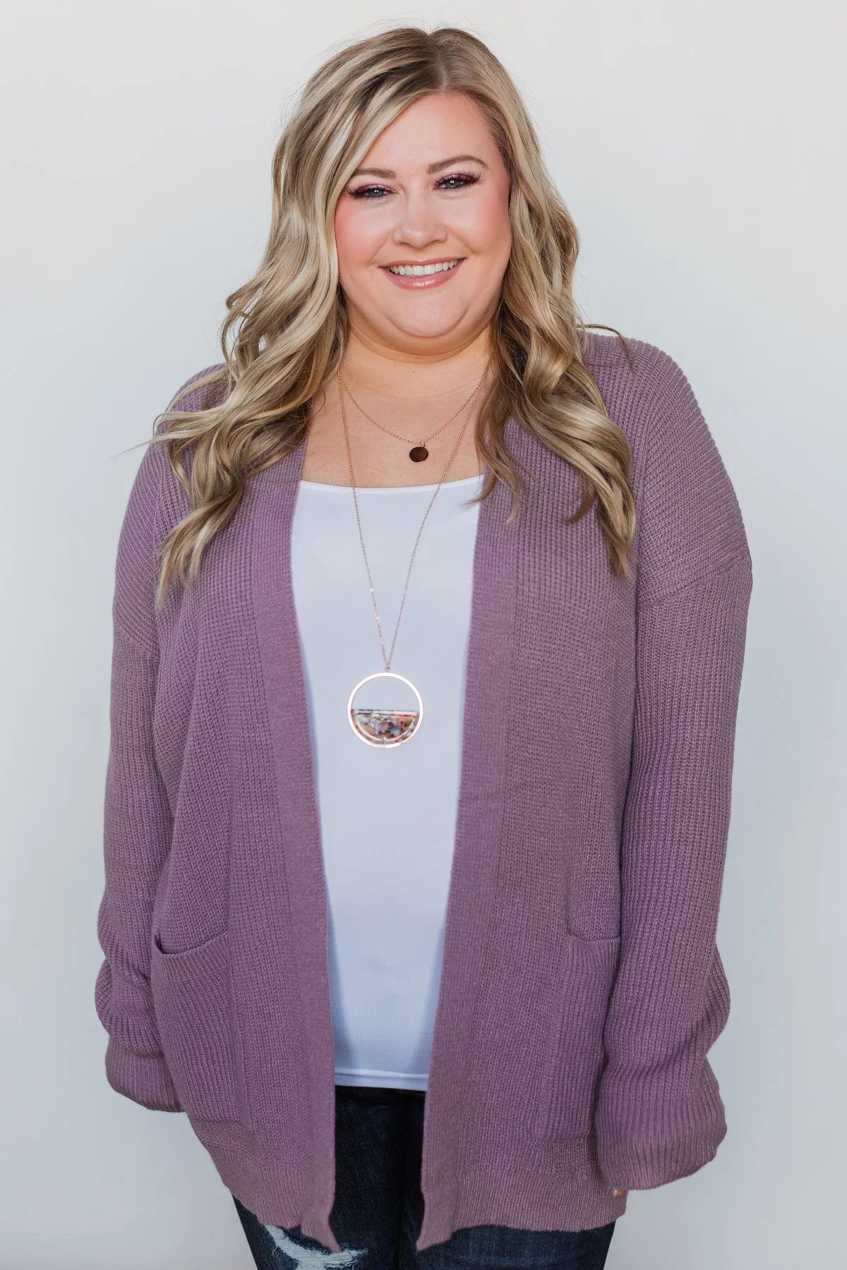 Drop Shoulder Knit Cardigan - Dark Lavender - Image 9