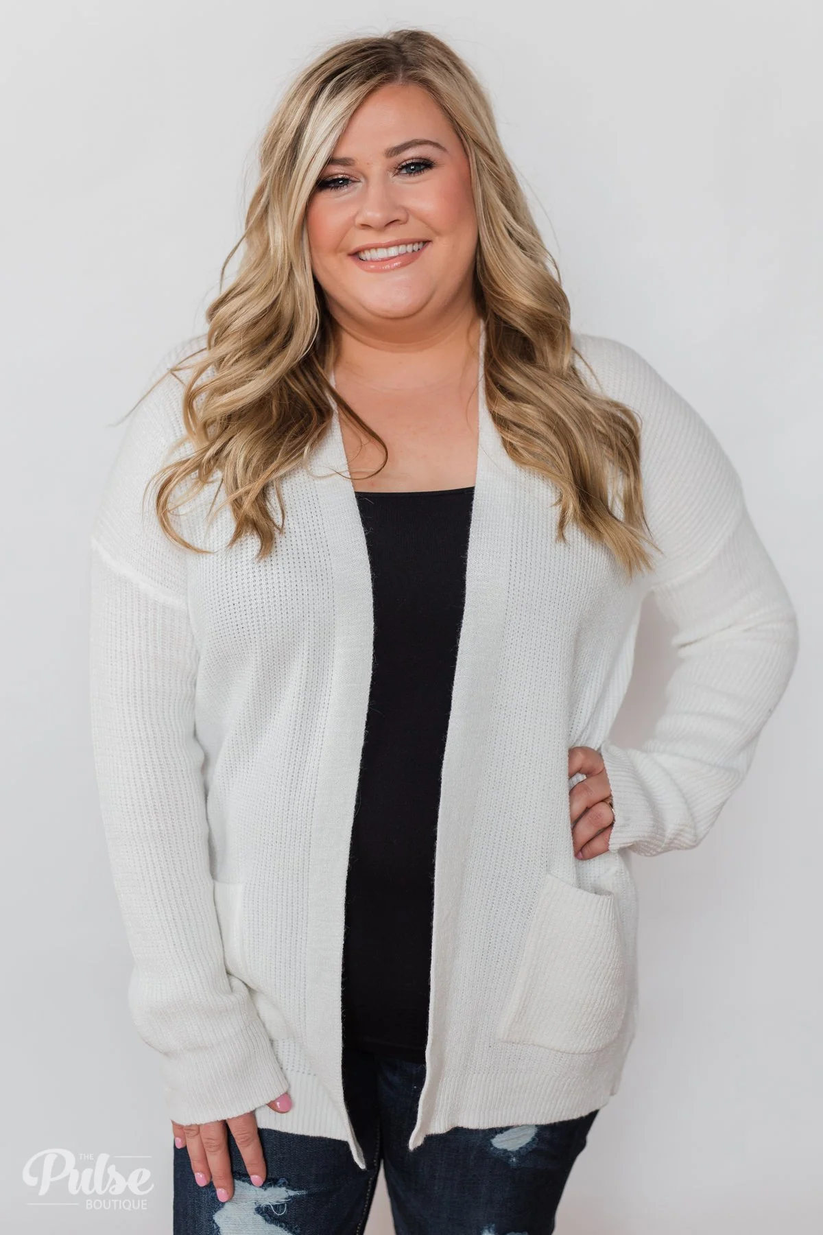 Drop Shoulder Knit Cardigan - Off White - Image 3