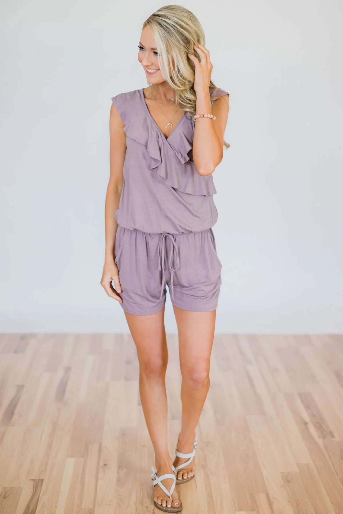 Dusty Purple Ruffle Romper - Image 3