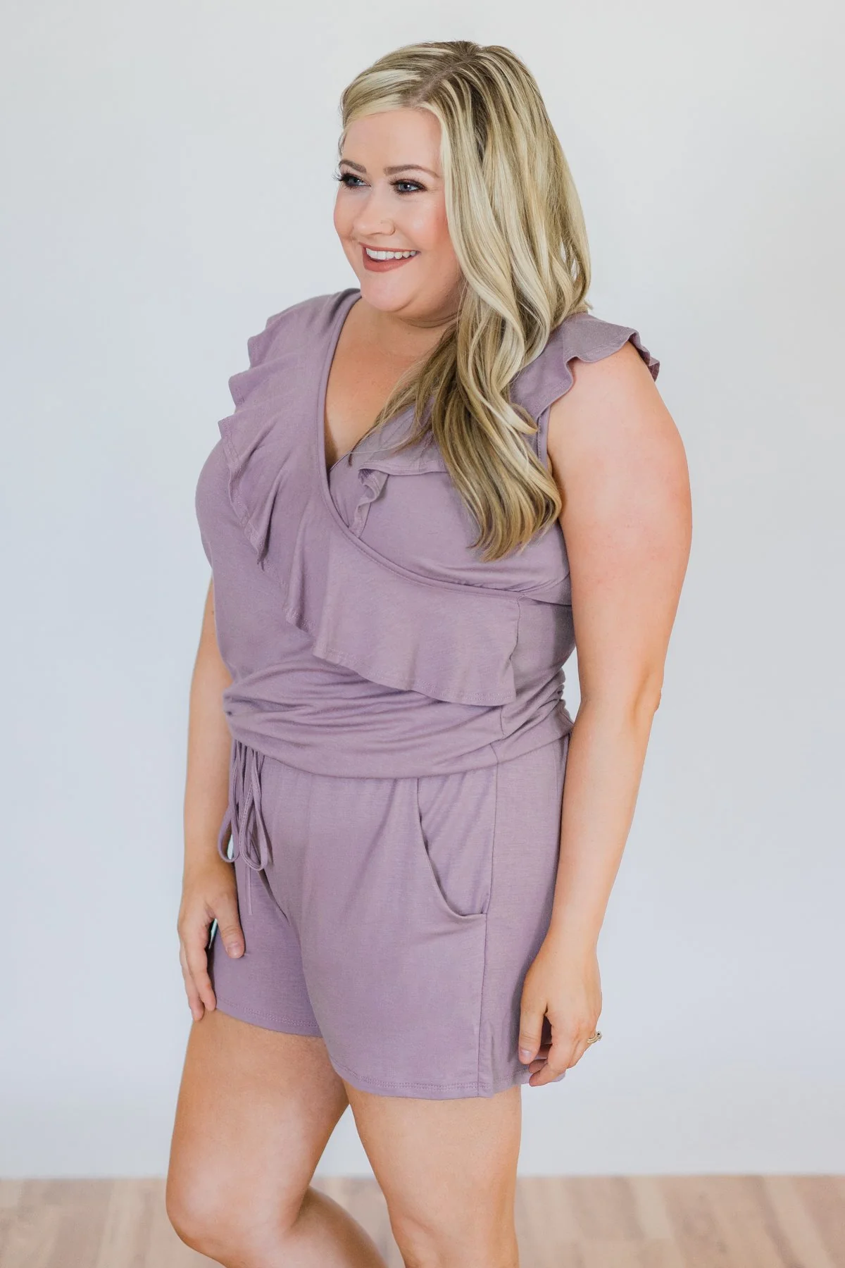 Dusty Purple Ruffle Romper - Image 5