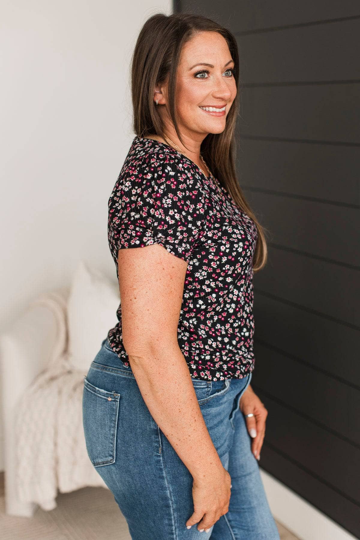 Eager For The Day Floral Top- Black - Image 4