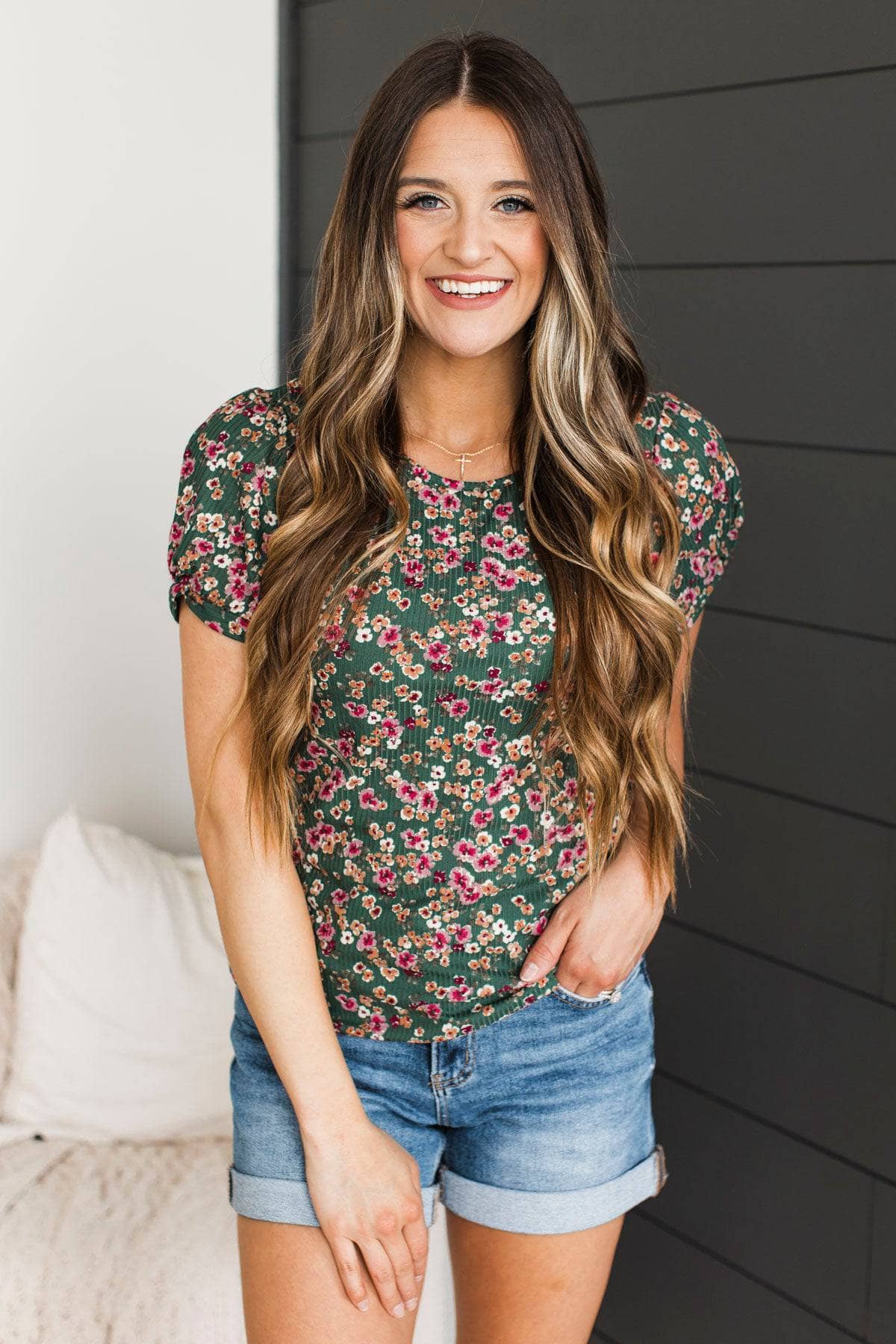 Eager For The Day Floral Top- Hunter Green - Image 3