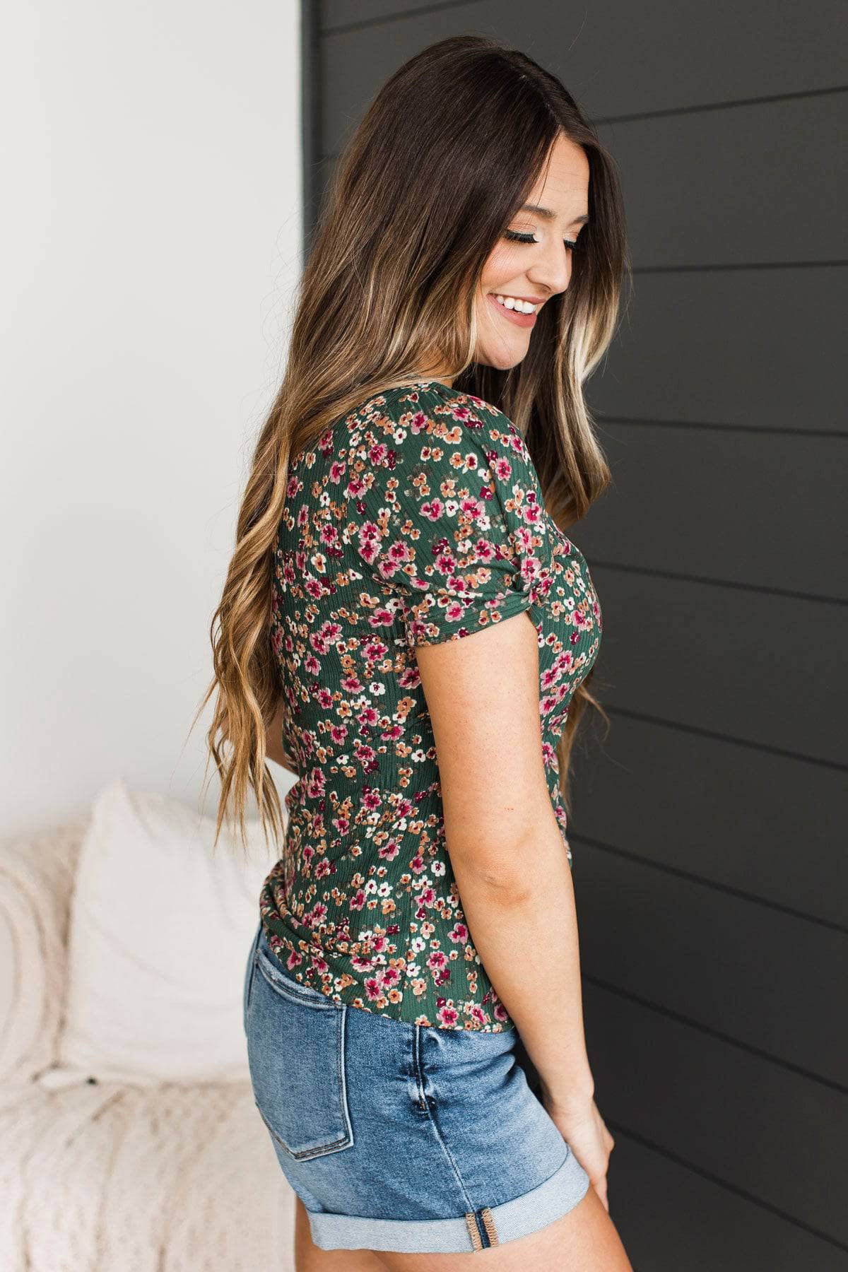 Eager For The Day Floral Top- Hunter Green - Image 5