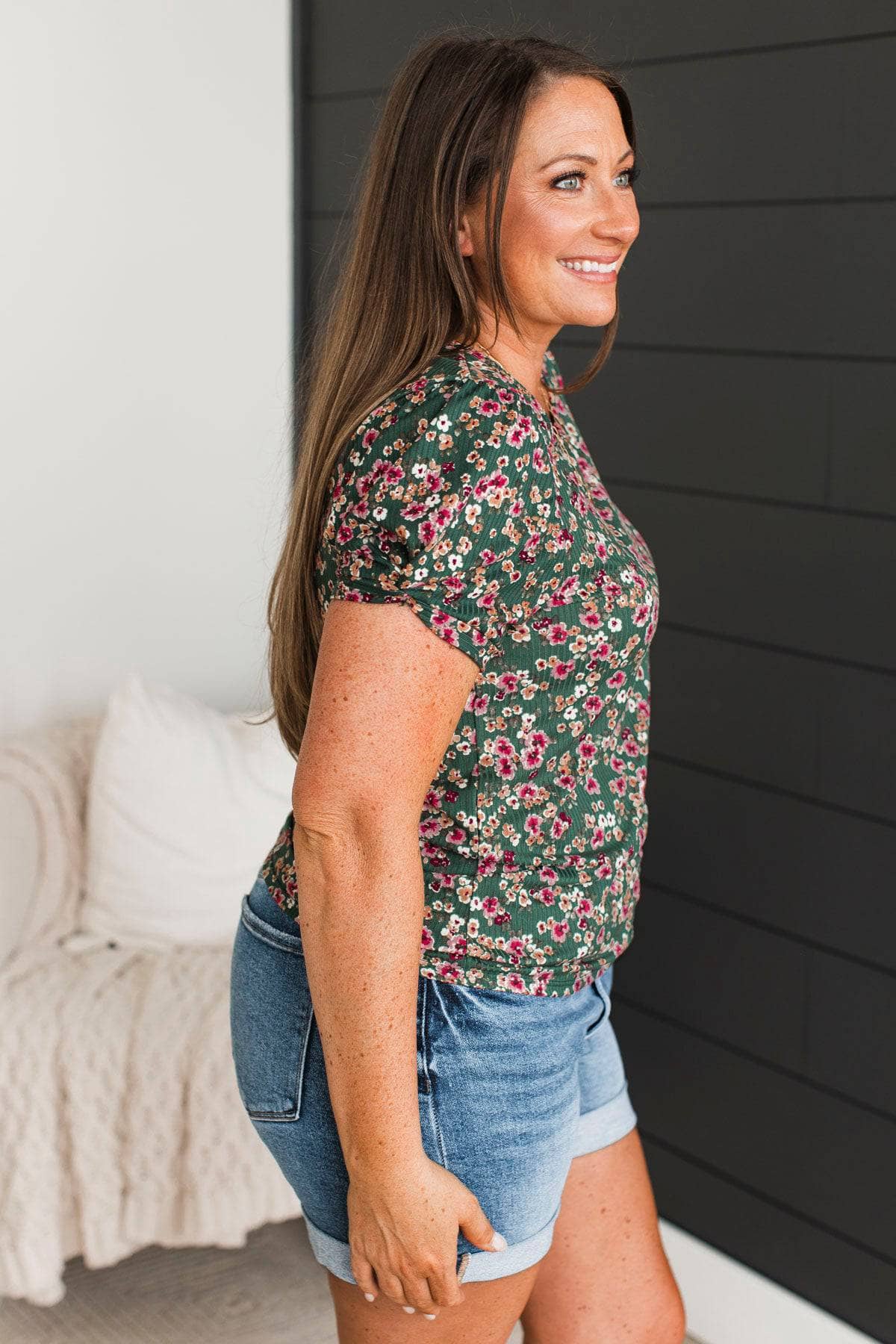 Eager For The Day Floral Top- Hunter Green - Image 6