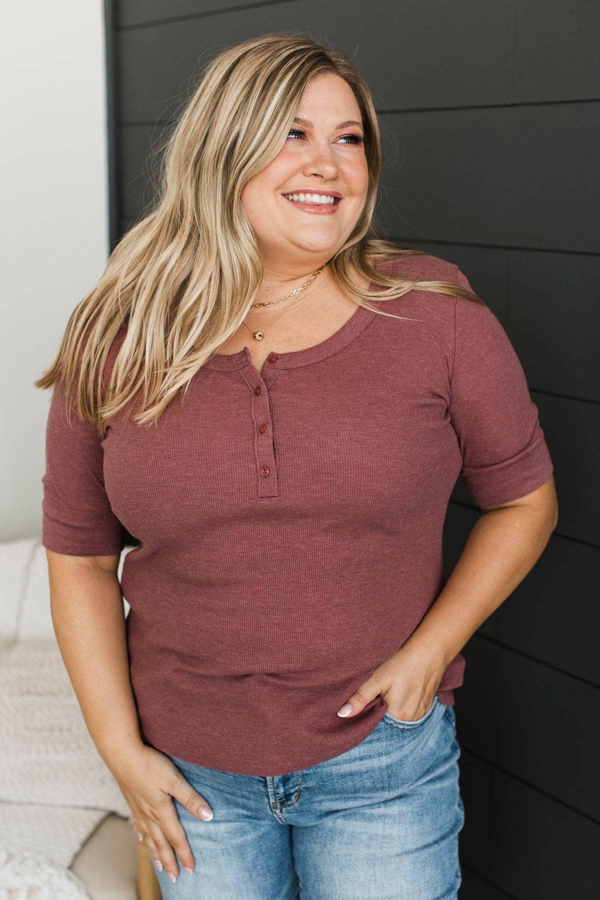 Early Morning Drives Ribbed Top- Dusty Maroon - Image 2