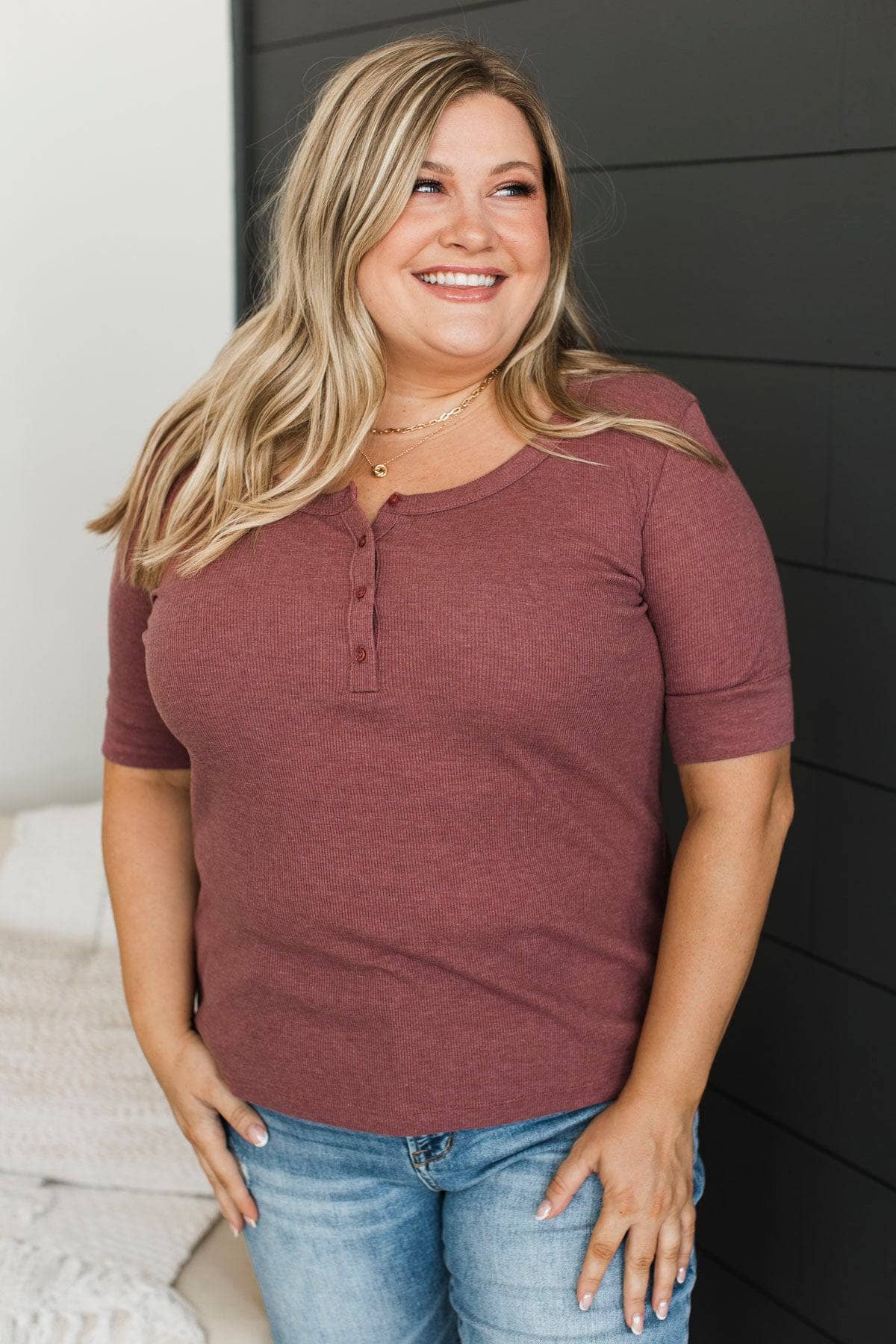 Early Morning Drives Ribbed Top- Dusty Maroon - Image 3