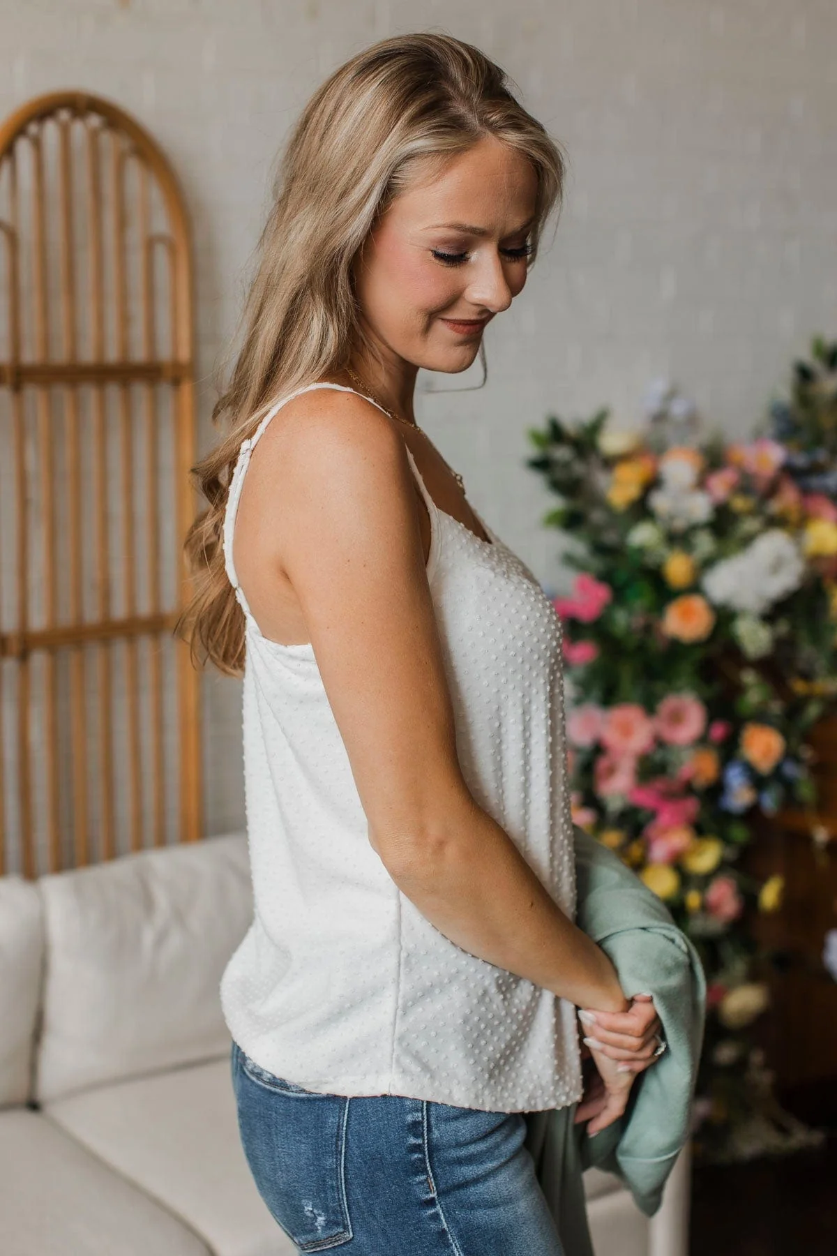 Ease Your Mind Swiss Dot Tank Top- White - Image 7