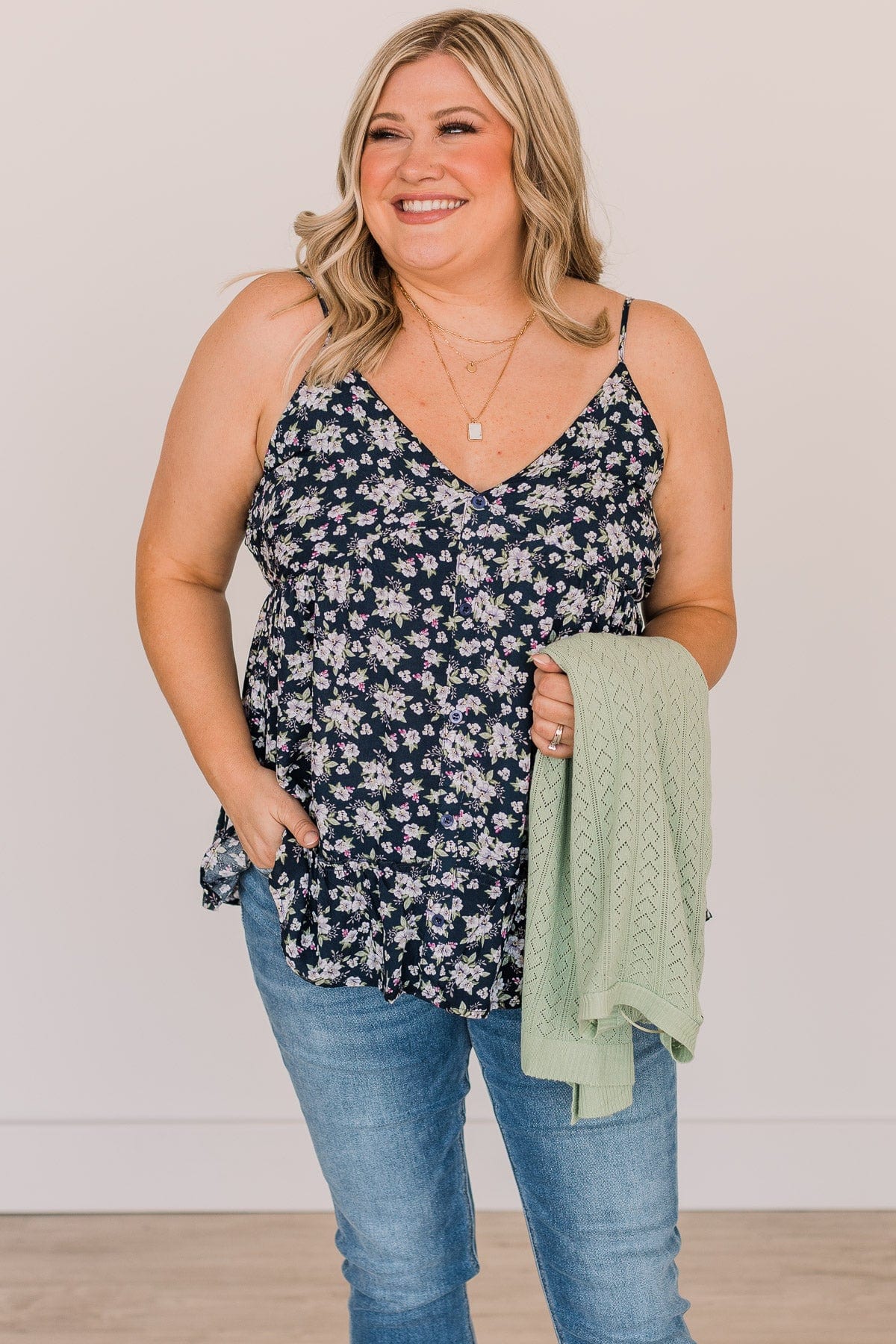 Easily Adored Floral Tank Top- Navy - Image 2