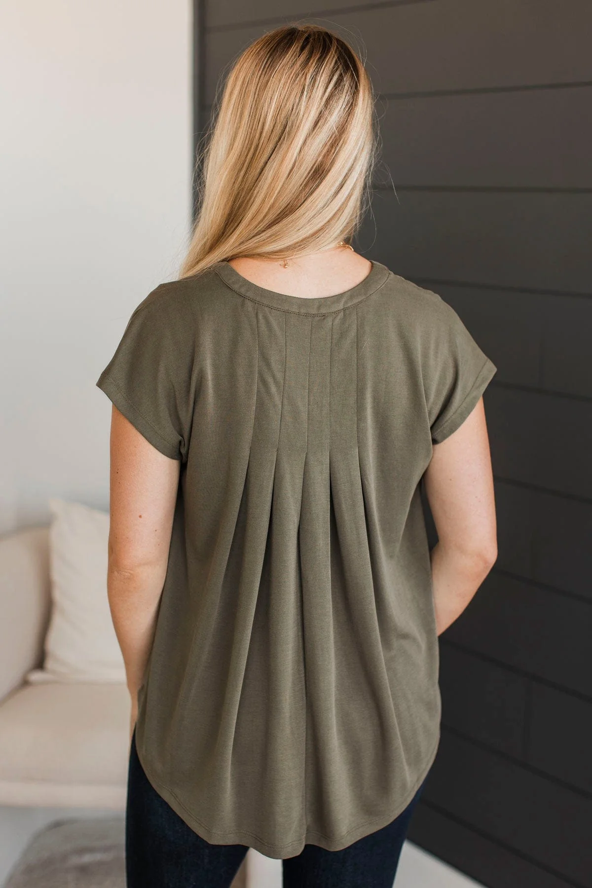 Easily Charmed Cap Sleeve Blouse- Olive - Image 7