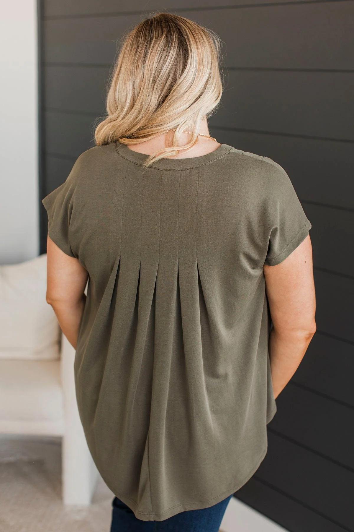 Easily Charmed Cap Sleeve Blouse- Olive - Image 8