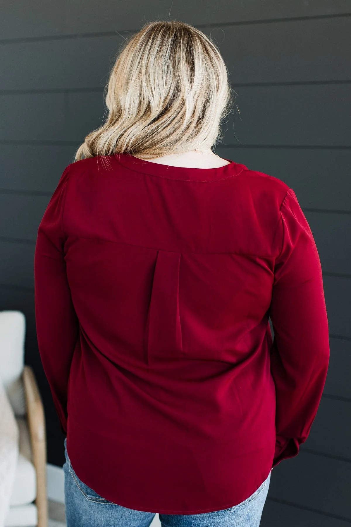 Easily Enchanted V-Neck Blouse- Wine - Image 7