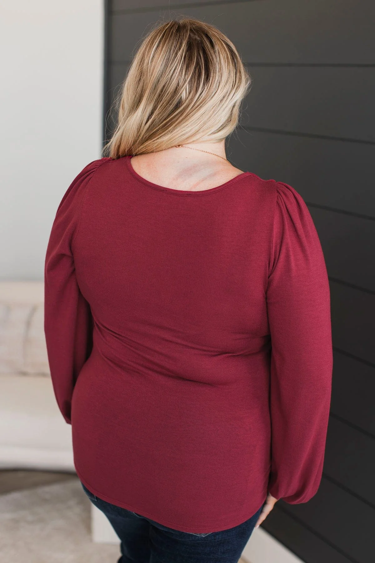 Easily Enchanting Balloon Sleeve Top- Burgundy - Image 7