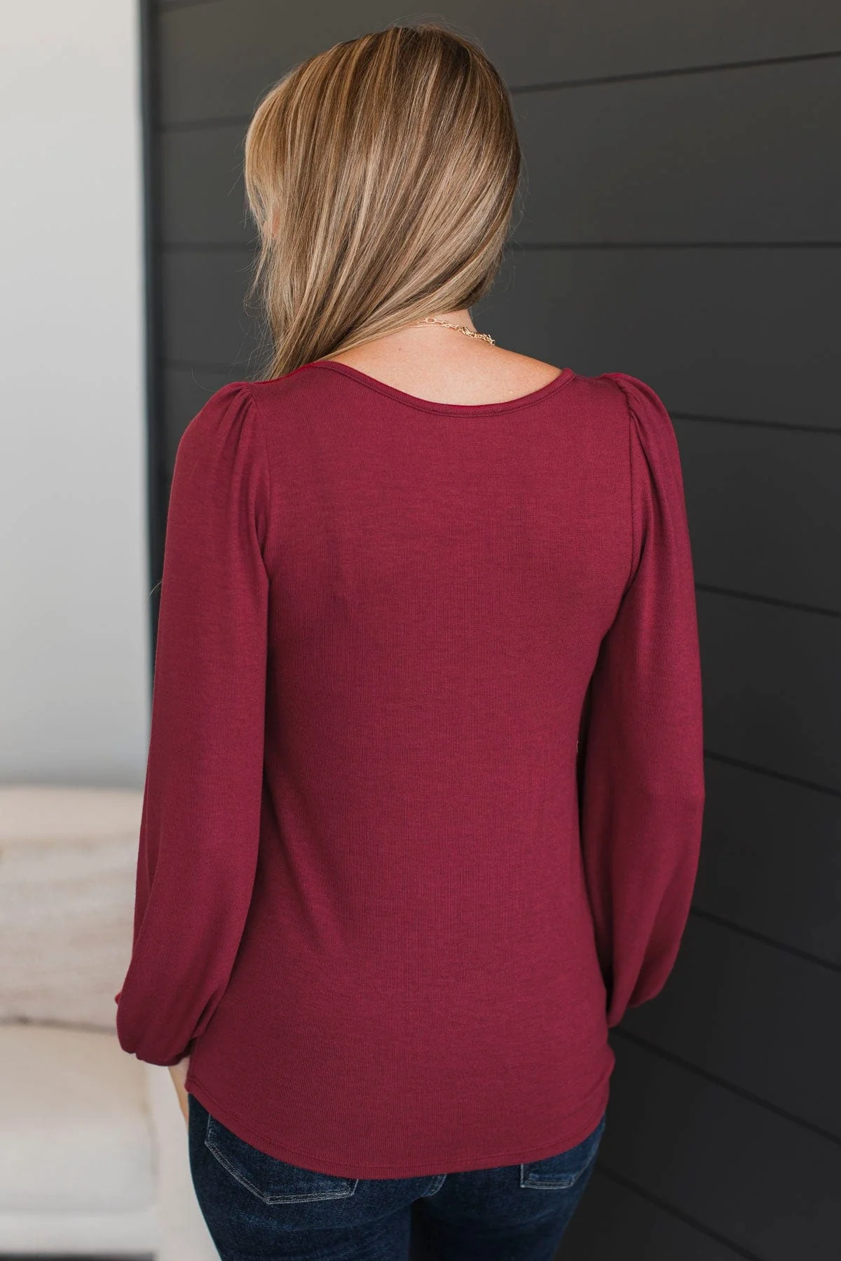 Easily Enchanting Balloon Sleeve Top- Burgundy - Image 8