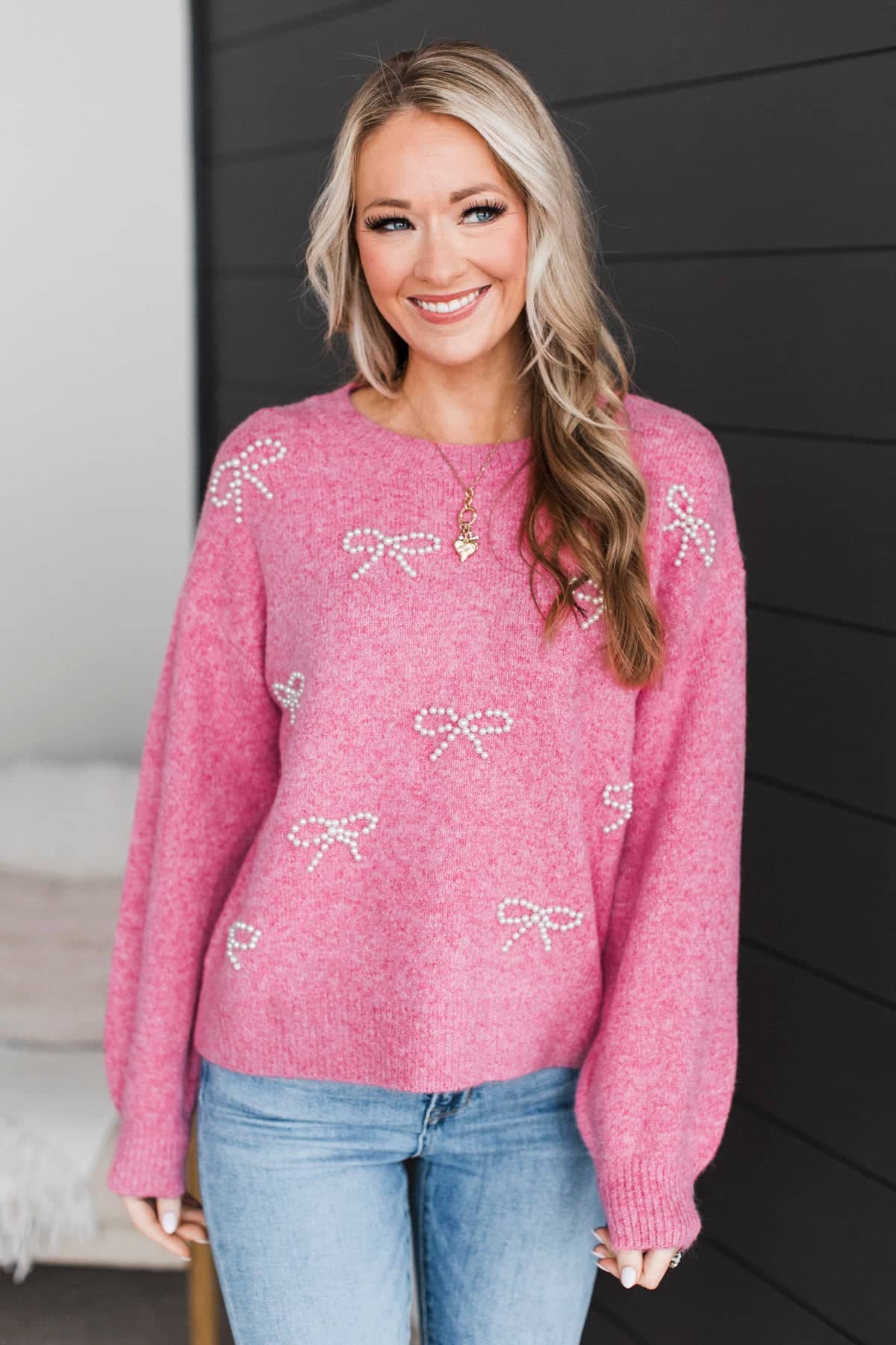 Easily Gorgeous Embroidered Knit Sweater- Hot Pink