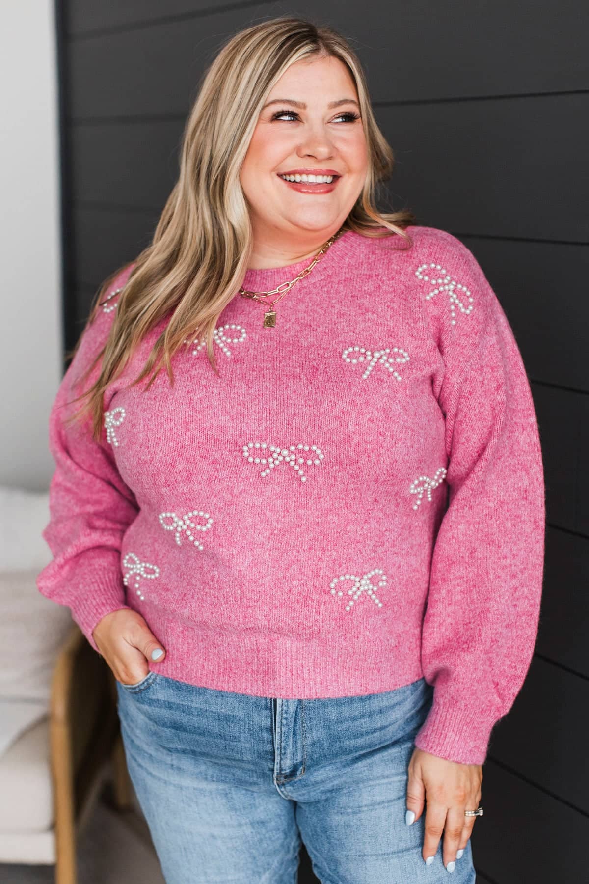 Easily Gorgeous Embroidered Knit Sweater- Hot Pink - Image 2