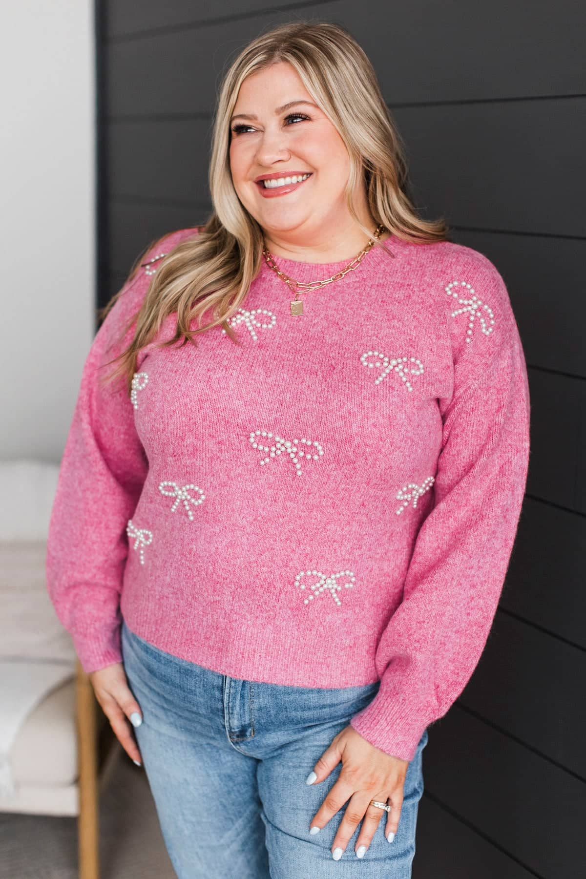 Easily Gorgeous Embroidered Knit Sweater- Hot Pink - Image 4